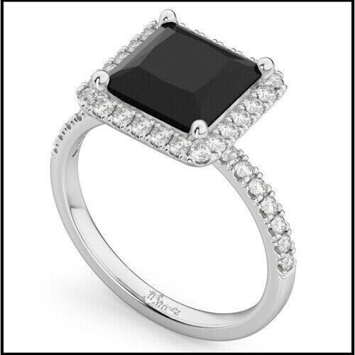 Lab-Created 3.80 Ct Princess Cut Black Diamond Engagement Ring 925 Silver