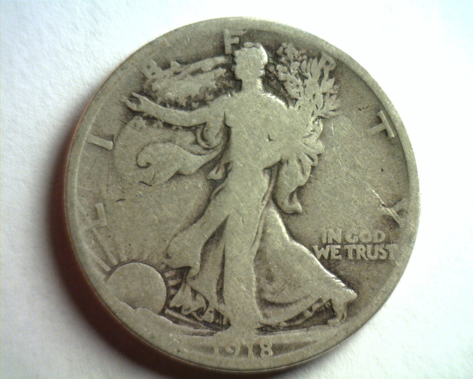1918-D WALKING LIBERTY HALF GOOD / VERY GOOD G/VG NICE ORIGINAL COIN BOBS COINS