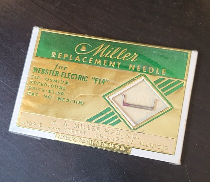 One Phonograph stylus Needle Webster Electric F14 Osmium Dual Speed Miller