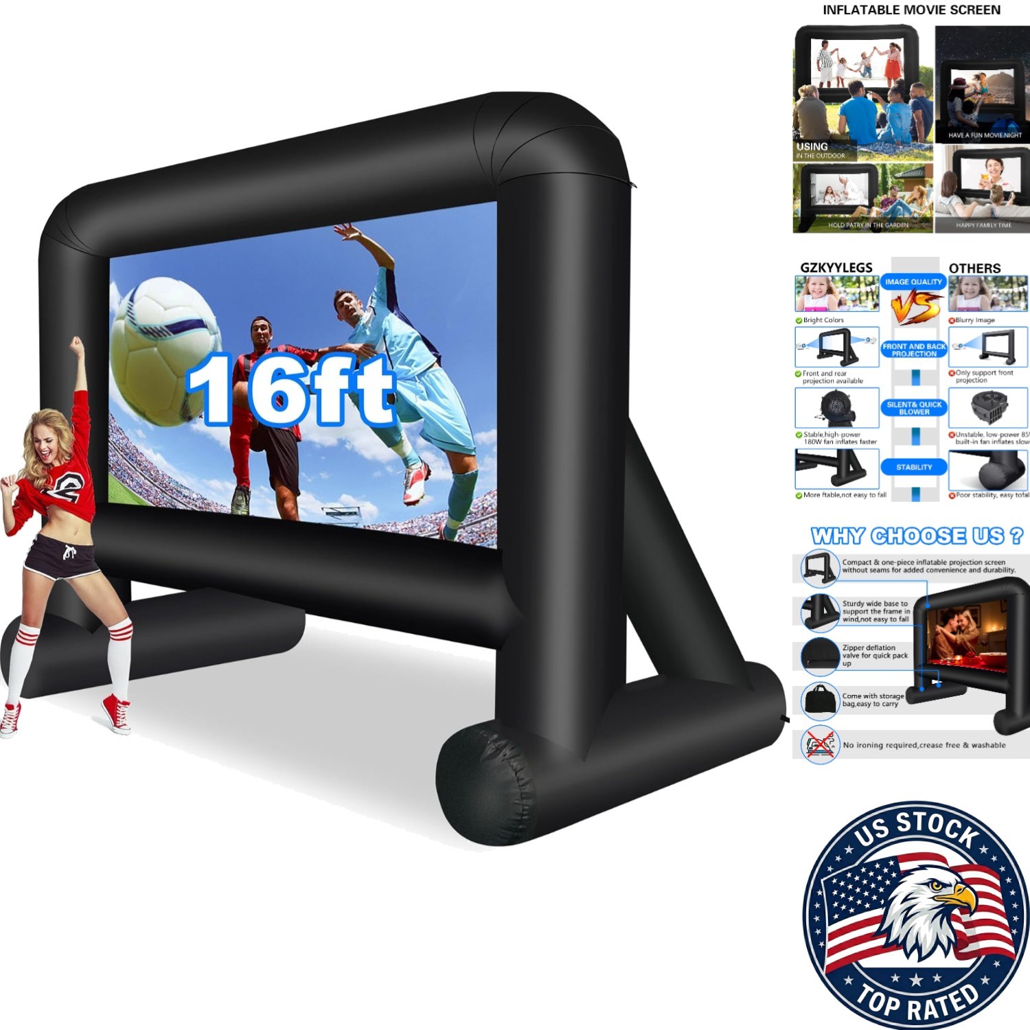 16ft Inflatable Outdoor Movie Screen - Immersive Double-Sided Viewing Experience