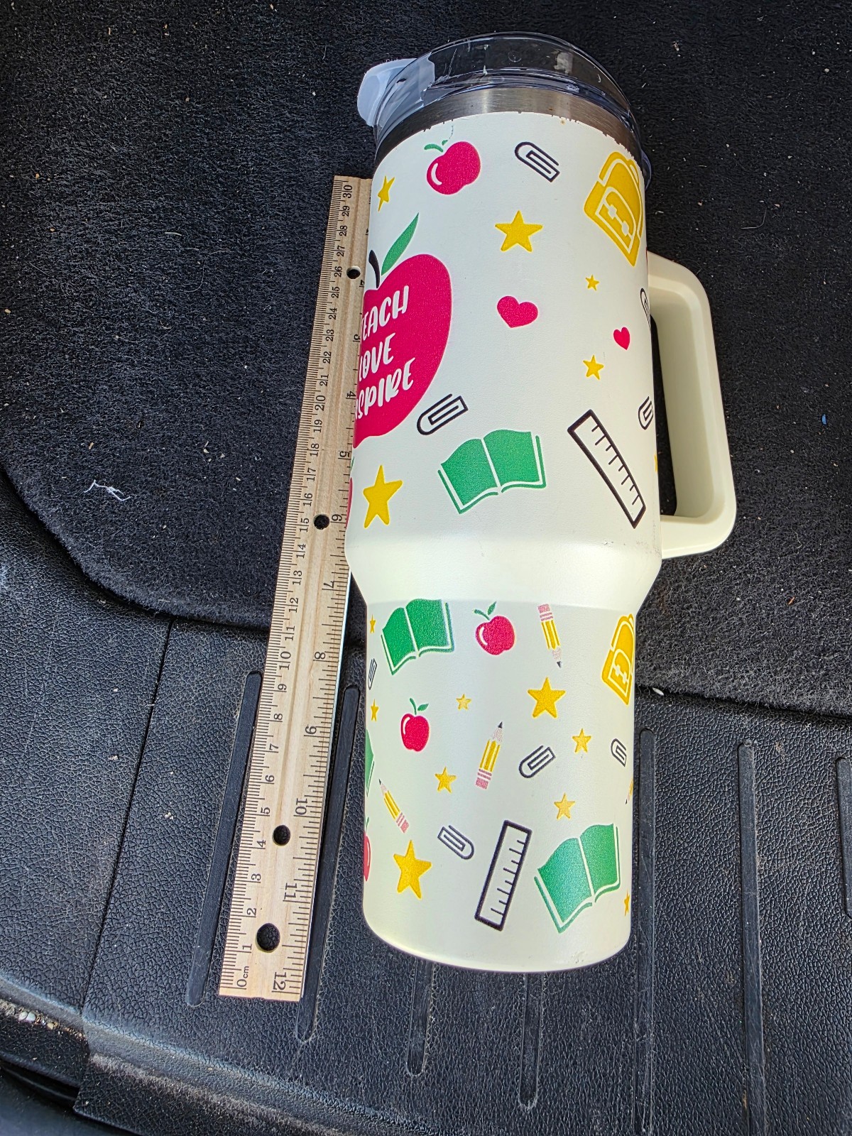 Stainless Steel Travel Tumbler 40oz White Teacher Motive Metal Lid Insulated