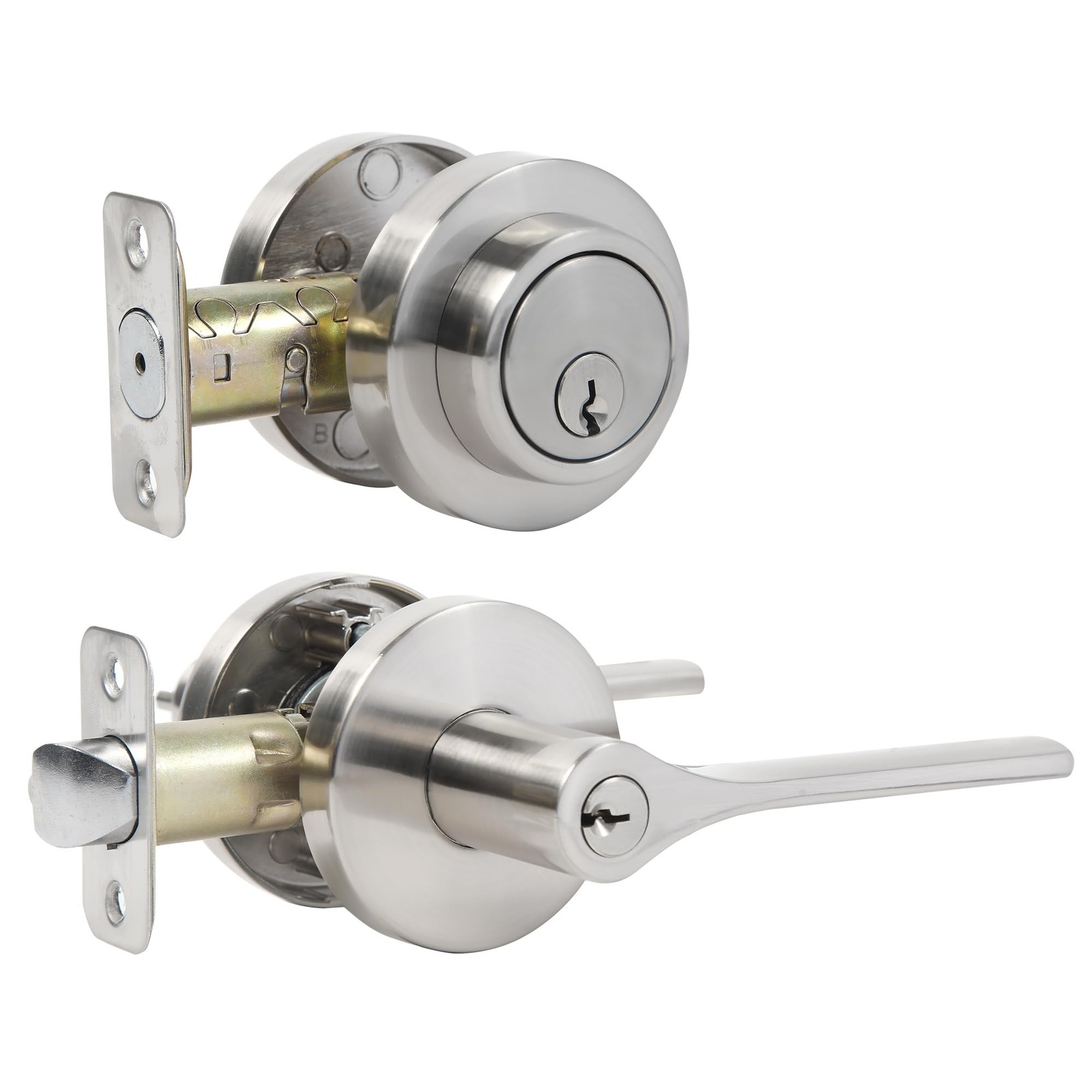 Front Door Lock Set, Exterior Door Handle with Deadbolt Lock, Exterior Door L...