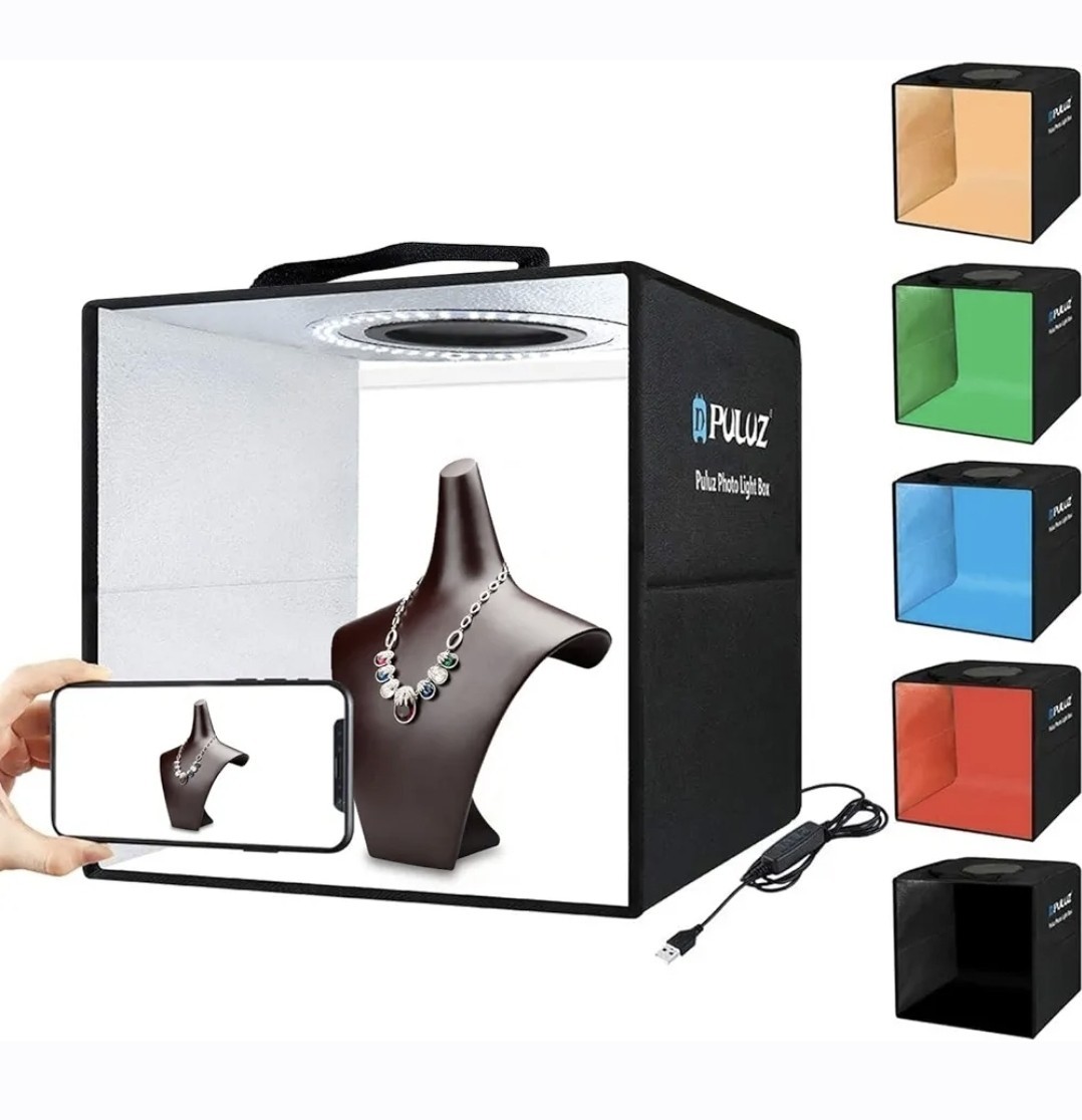 Puluz Black Portable Photo Light Box with LED Ring. Approx 12" Cube.