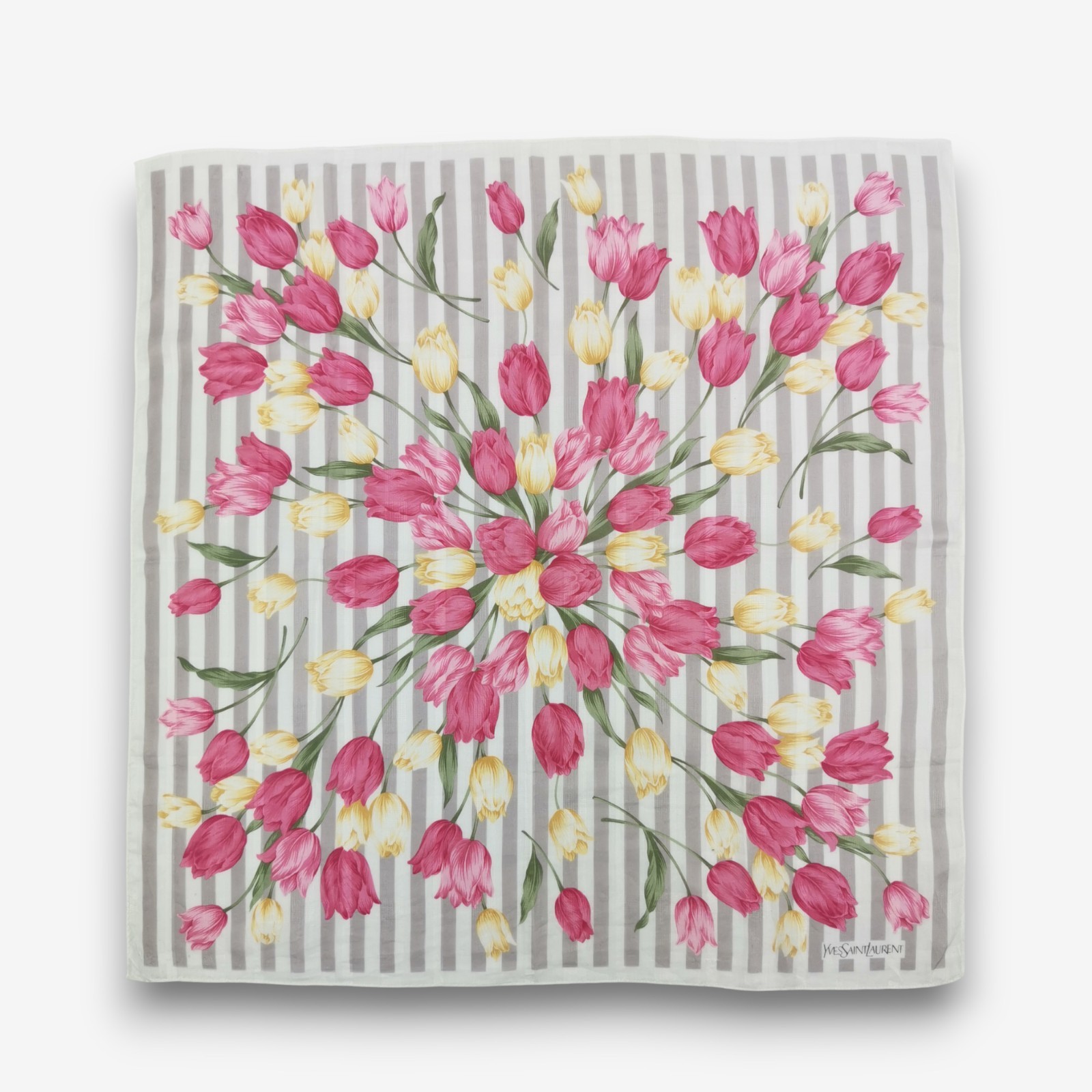 Vintage Yves Saint Laurent Handkerchief YSL Scarf Floral Striped Neckerchief 21"