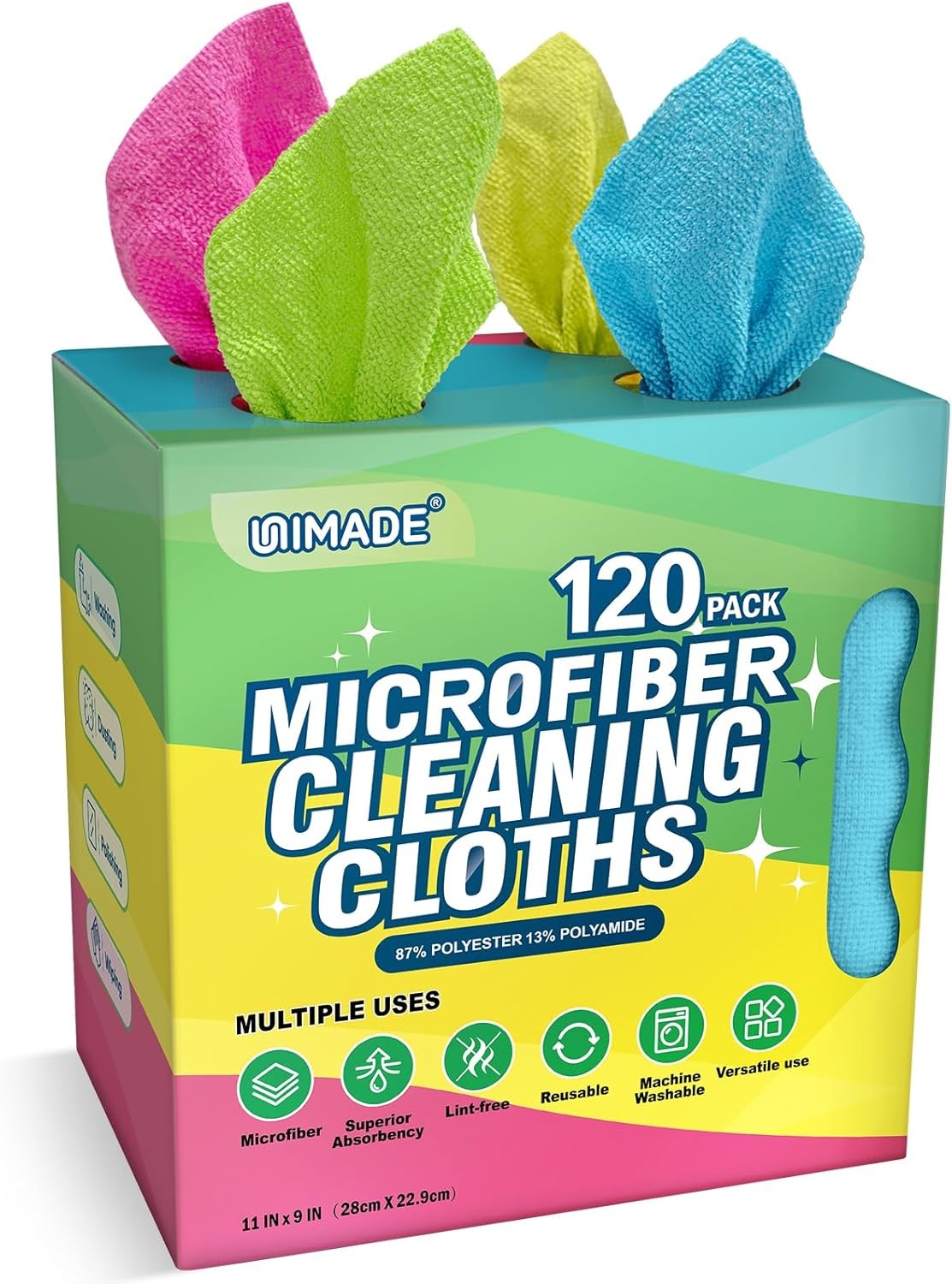 UNIMADE Microfiber Cleaning Cloth, 120 Pack Reusable Paper Towels Microfiber Tow