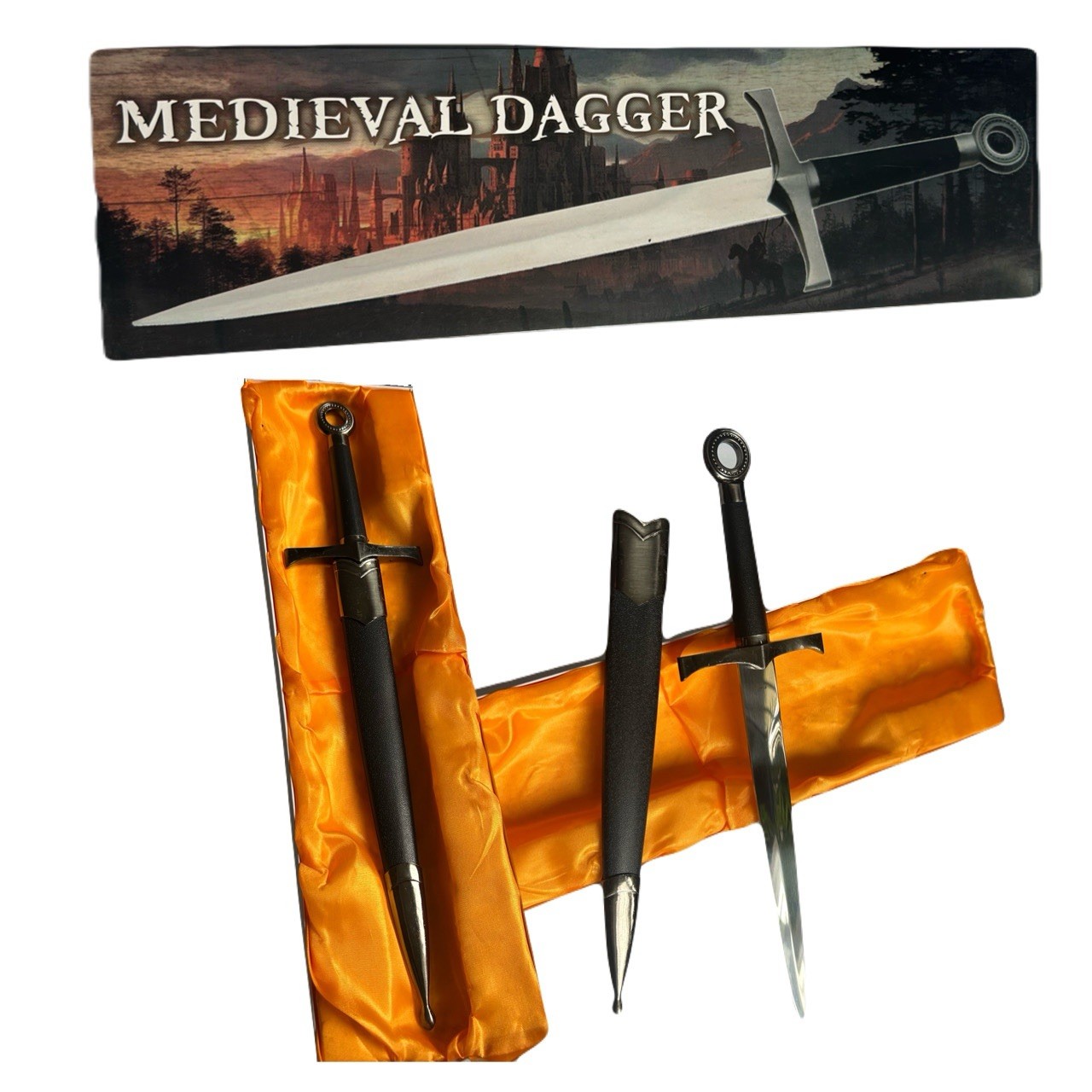 Black Medieval Athame Dagger With Protective Sheath Sword Knife Blade 16”