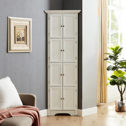 High Storage Cabinet With Door And 4 Shelves, Suitable For Living Room,