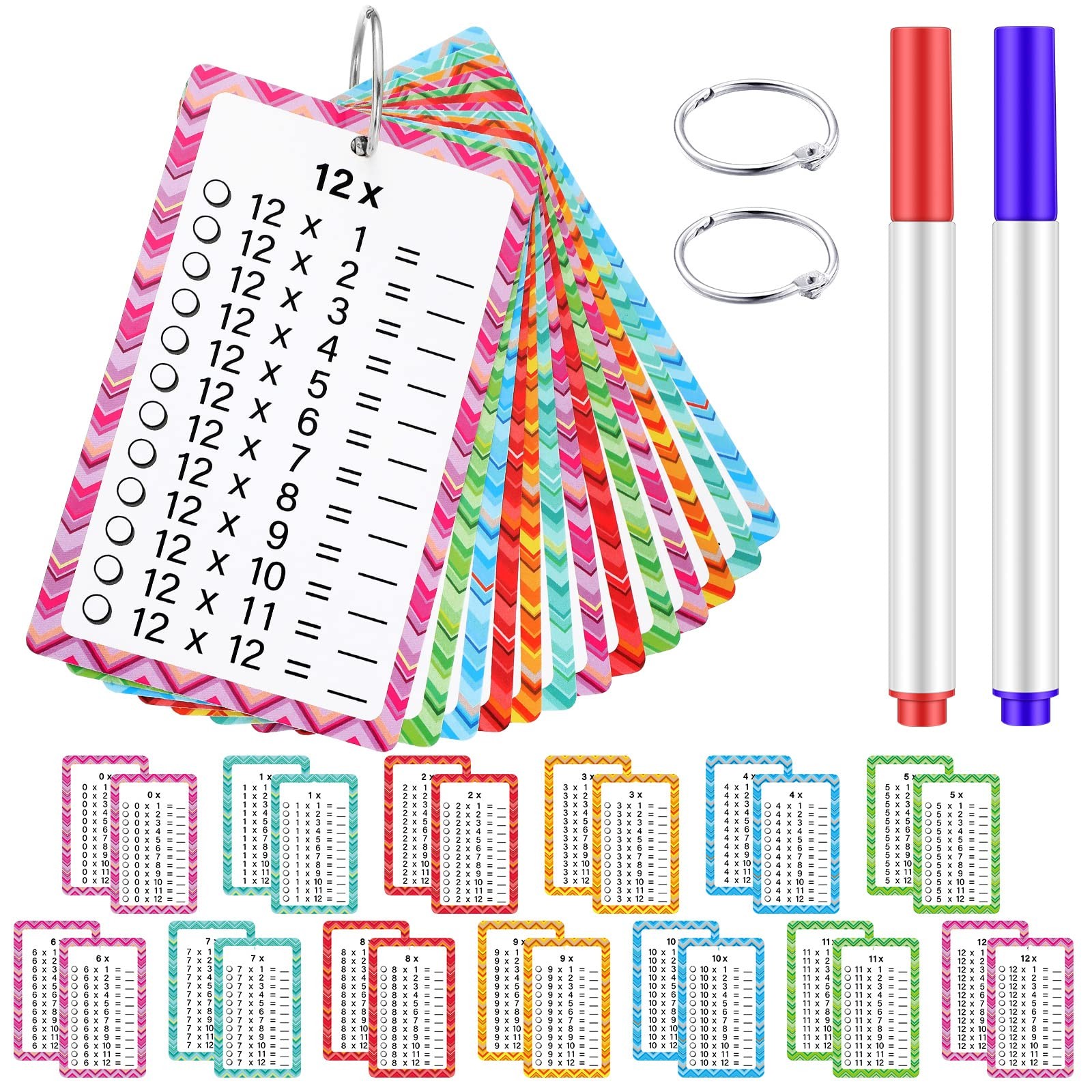 17 Pcs Multiplication Flashcards with Dry Erase Markers