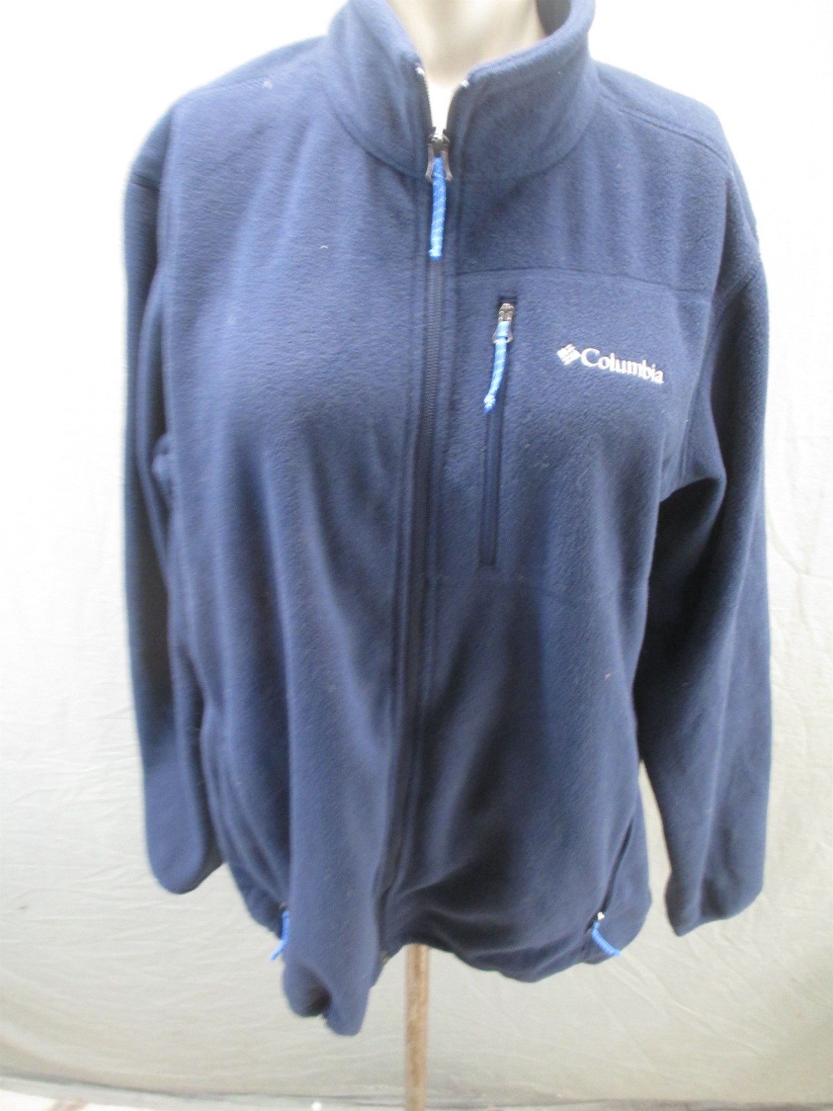 Columbia Size L Mens Blue Fleece Drawcord Hem Full Zip Outdoor Hiking Jacket 031