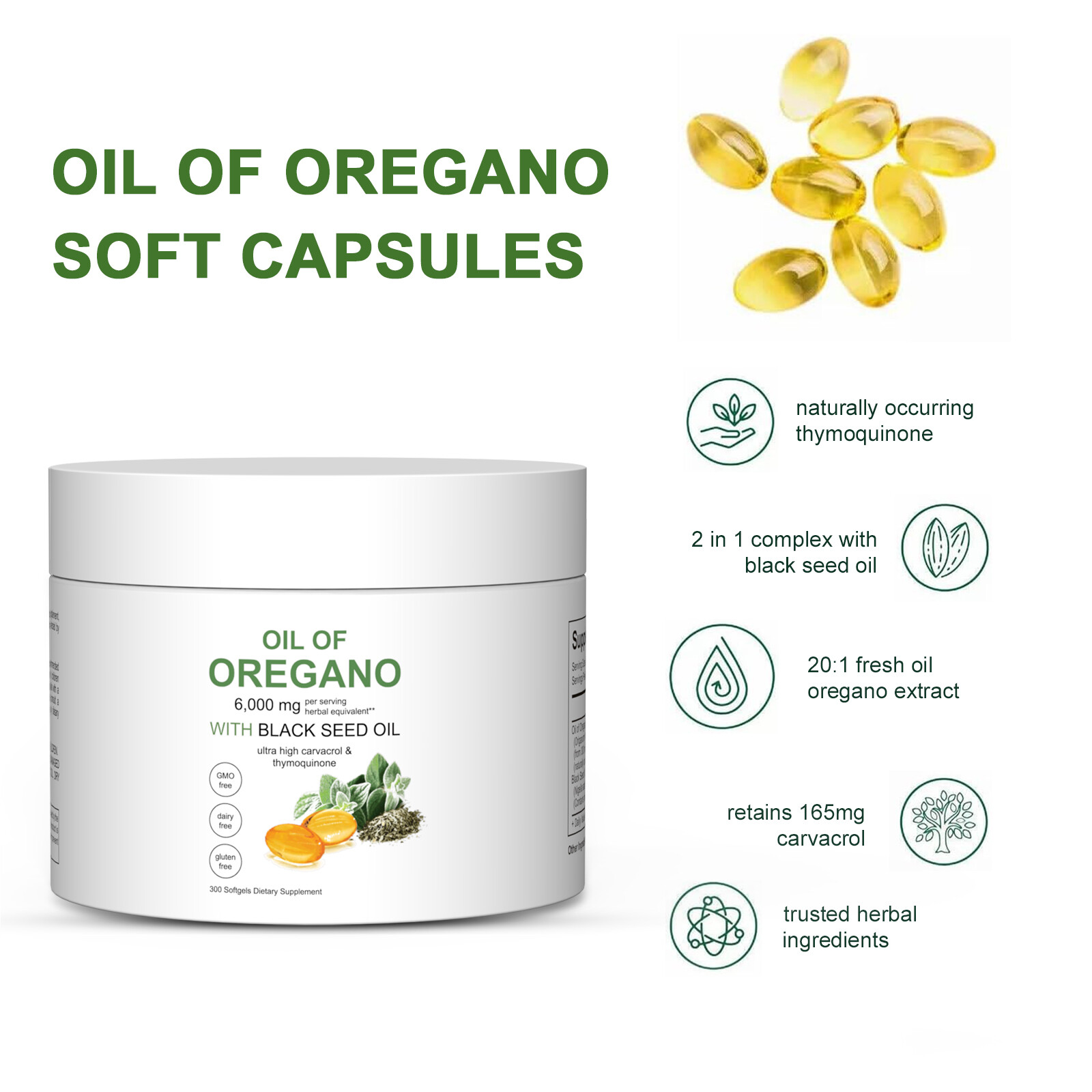 Ingredients Oil of Oregano 300 Softgels Formulated with Black Seed Oil Strength