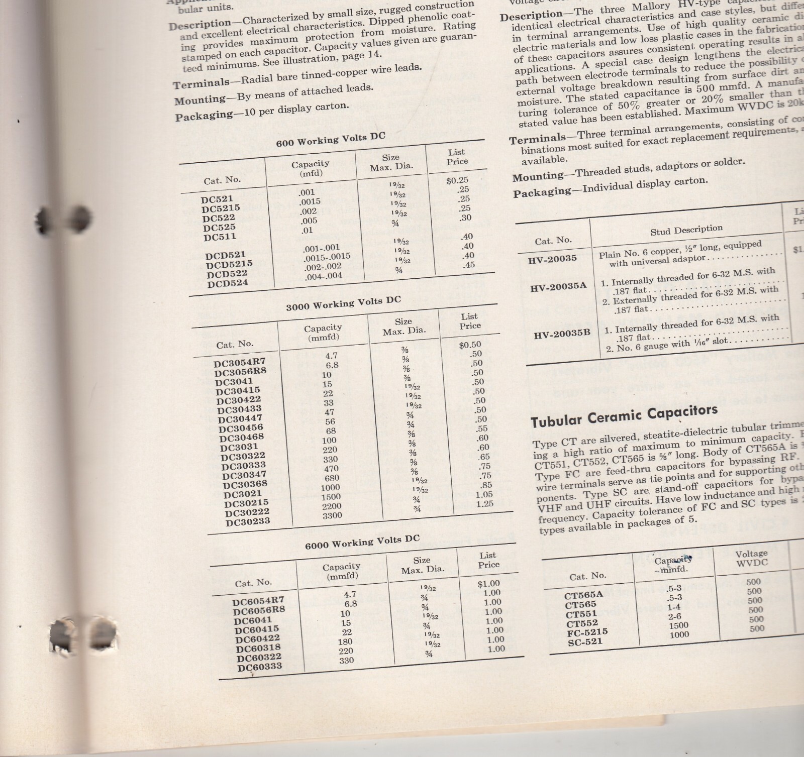 Vintage Mallory Precision Electronic Components Capacitor Catalog`1955-1956