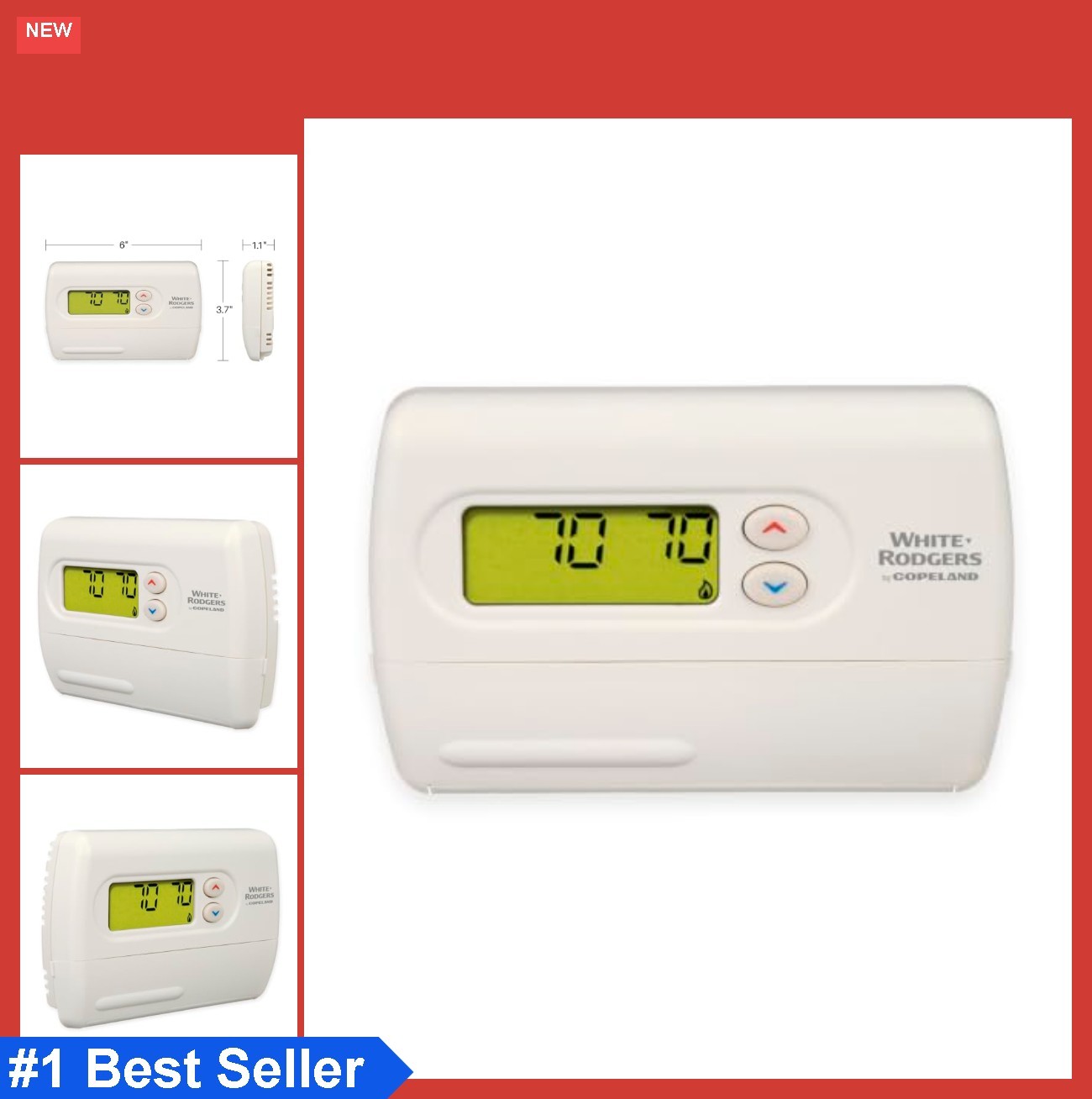 Non-Programmable Thermostat 1 Degree Accuracy Single Stage Heat Pump Large LCD