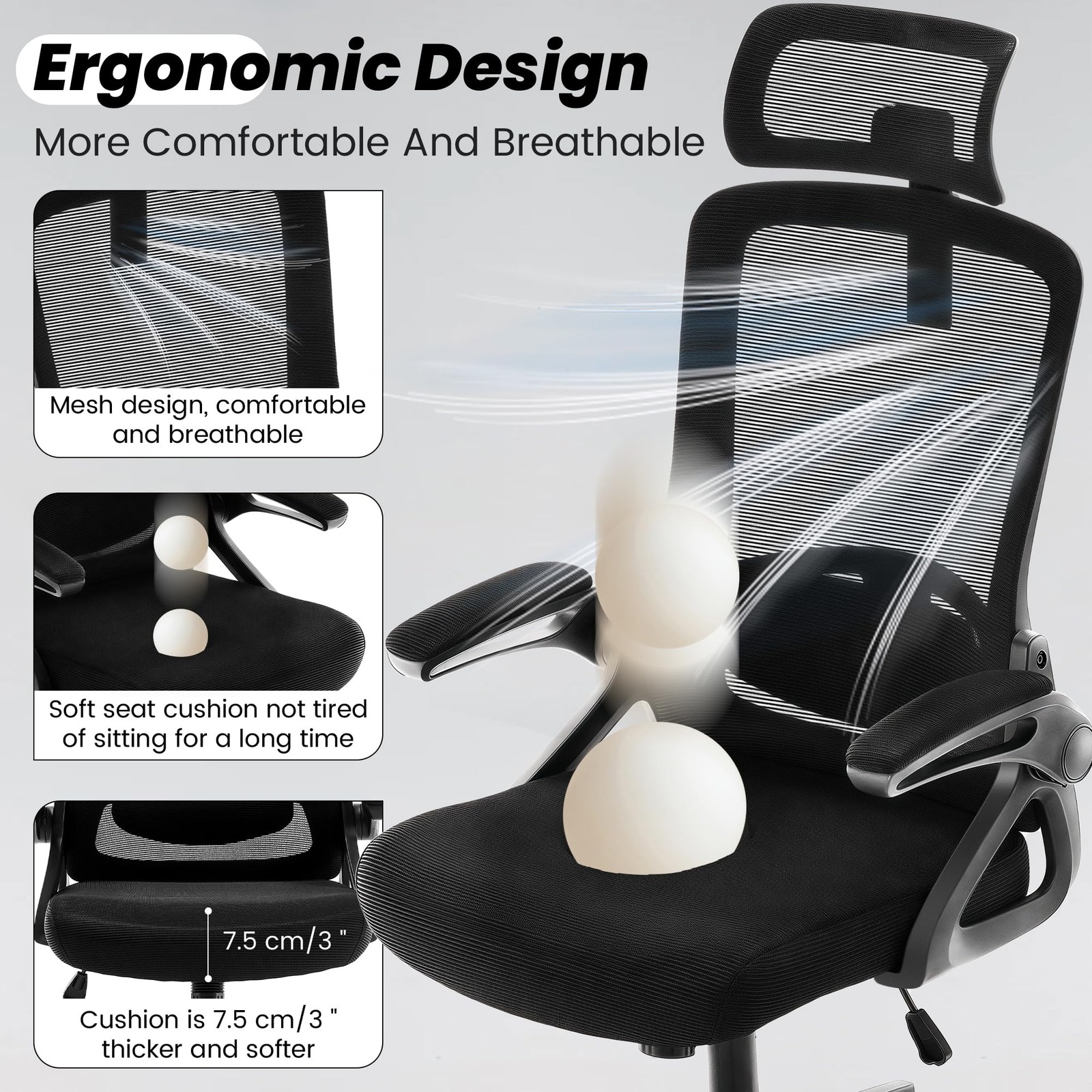 Fizzin Ergonomic Office Chair, 400 LBS Computer Chairs with Adjustable Lumbar...