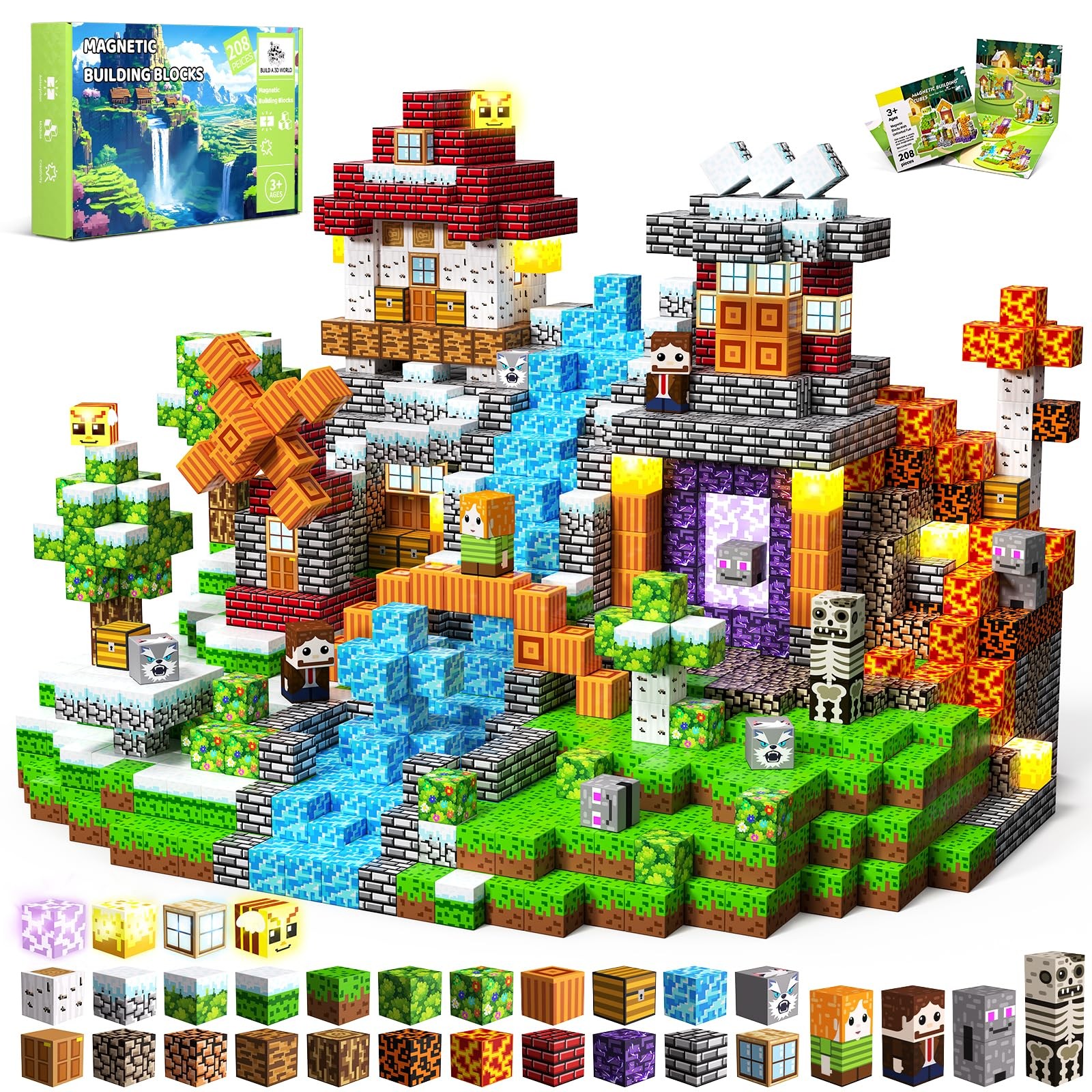 SSAWER Magnetic Blocks, 208PCS Magnetic Building Blocks, Stacking Magnetic for K