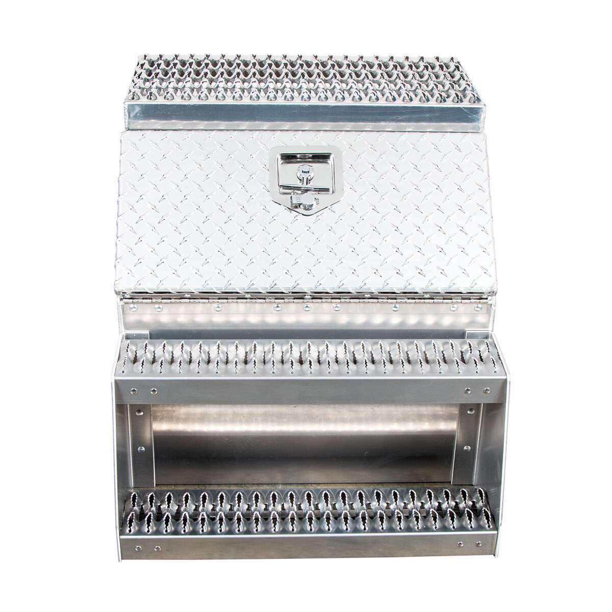 Aluminum Step Saddle Box with Lock and Keys - 24"L X 25"W x 28"H