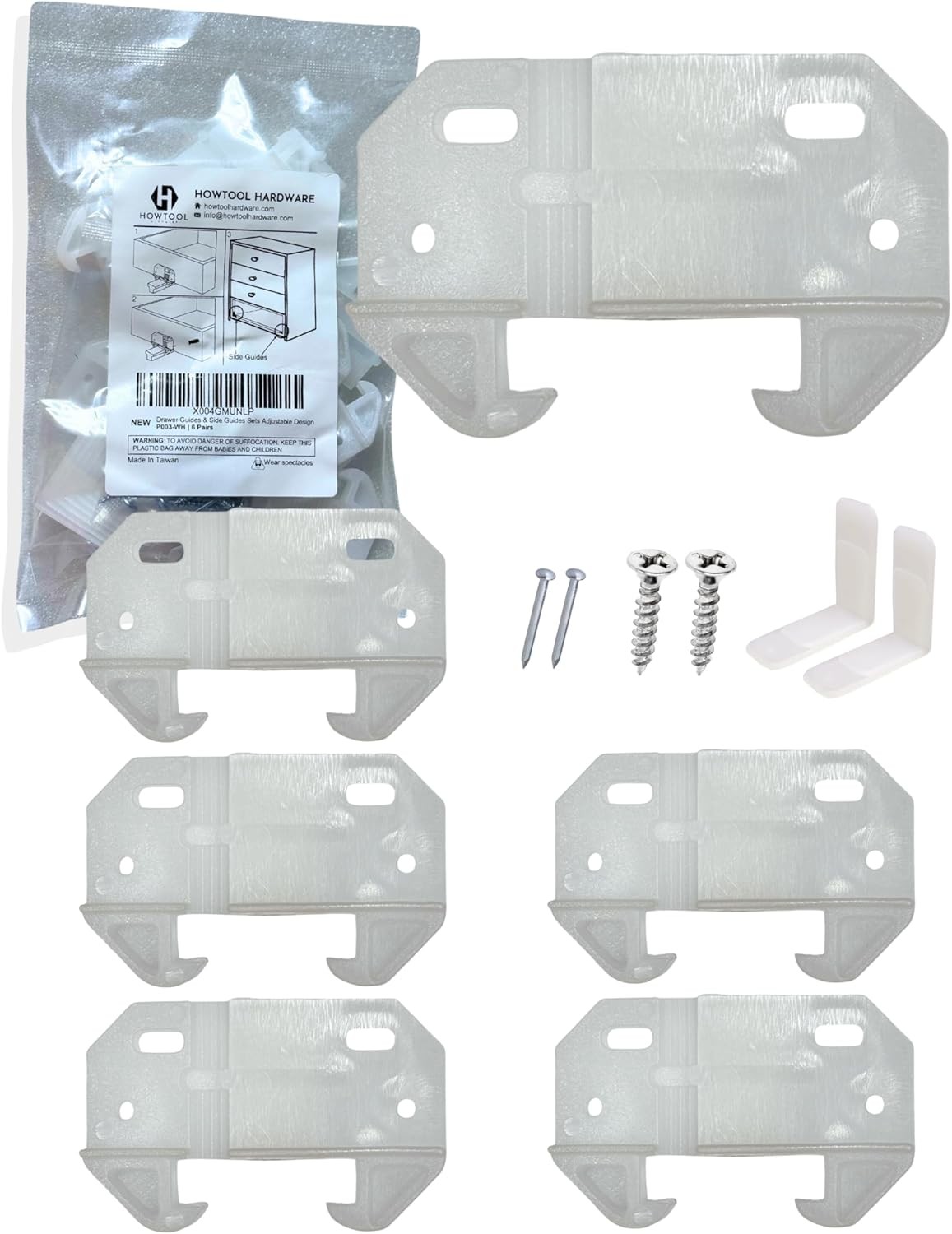 Adjustable Drawer Guides L Angle White Drawer Track Guides with Screws 6 Pairs 1