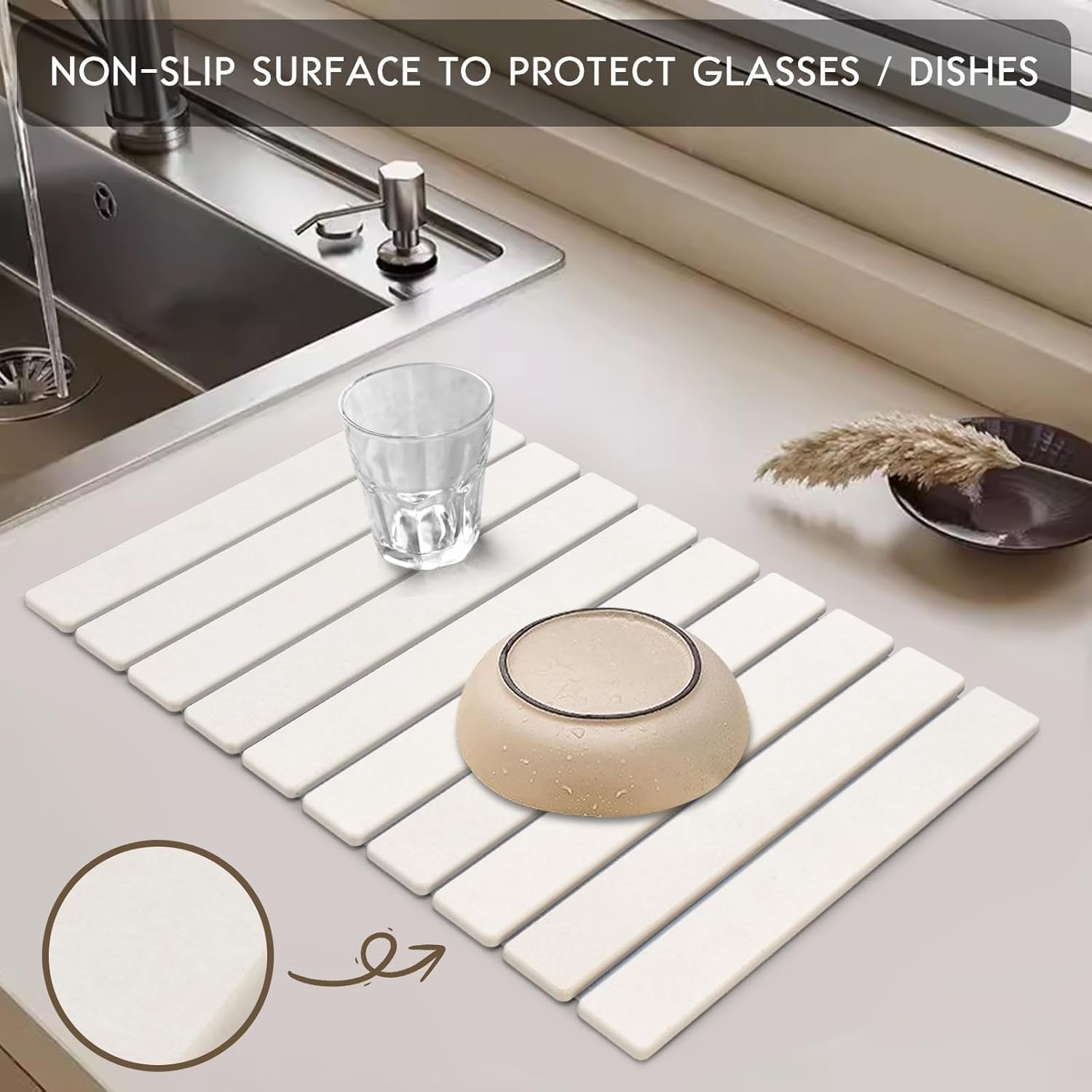 Large Stone Dish Drying Mats for Kitchen Counter, 23"(L)×15"(W) Quick Dry Col...