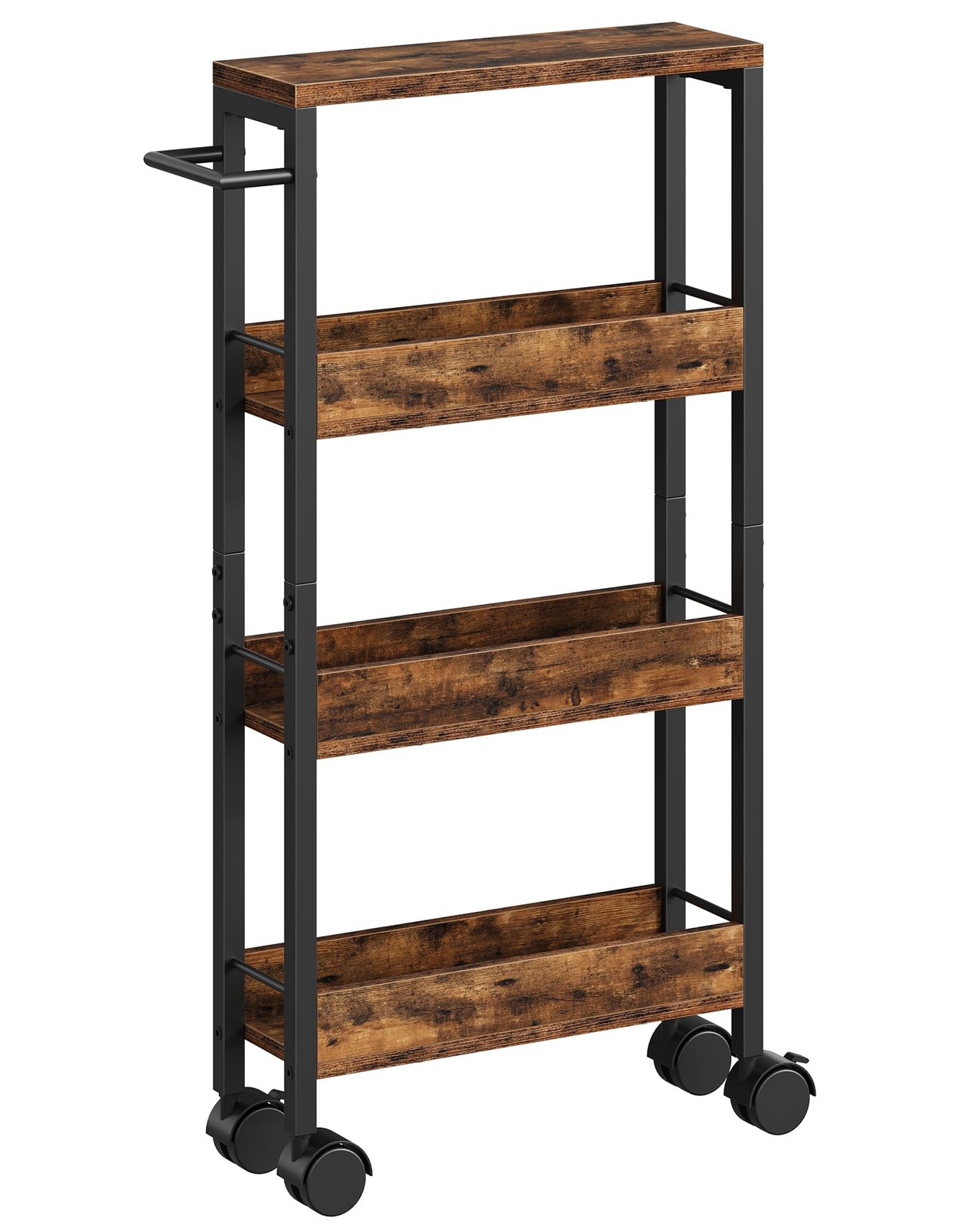 4Tier Slim Storage Cart 5.1 Inch Kitchen Serving Trolley Rustic Brown Black