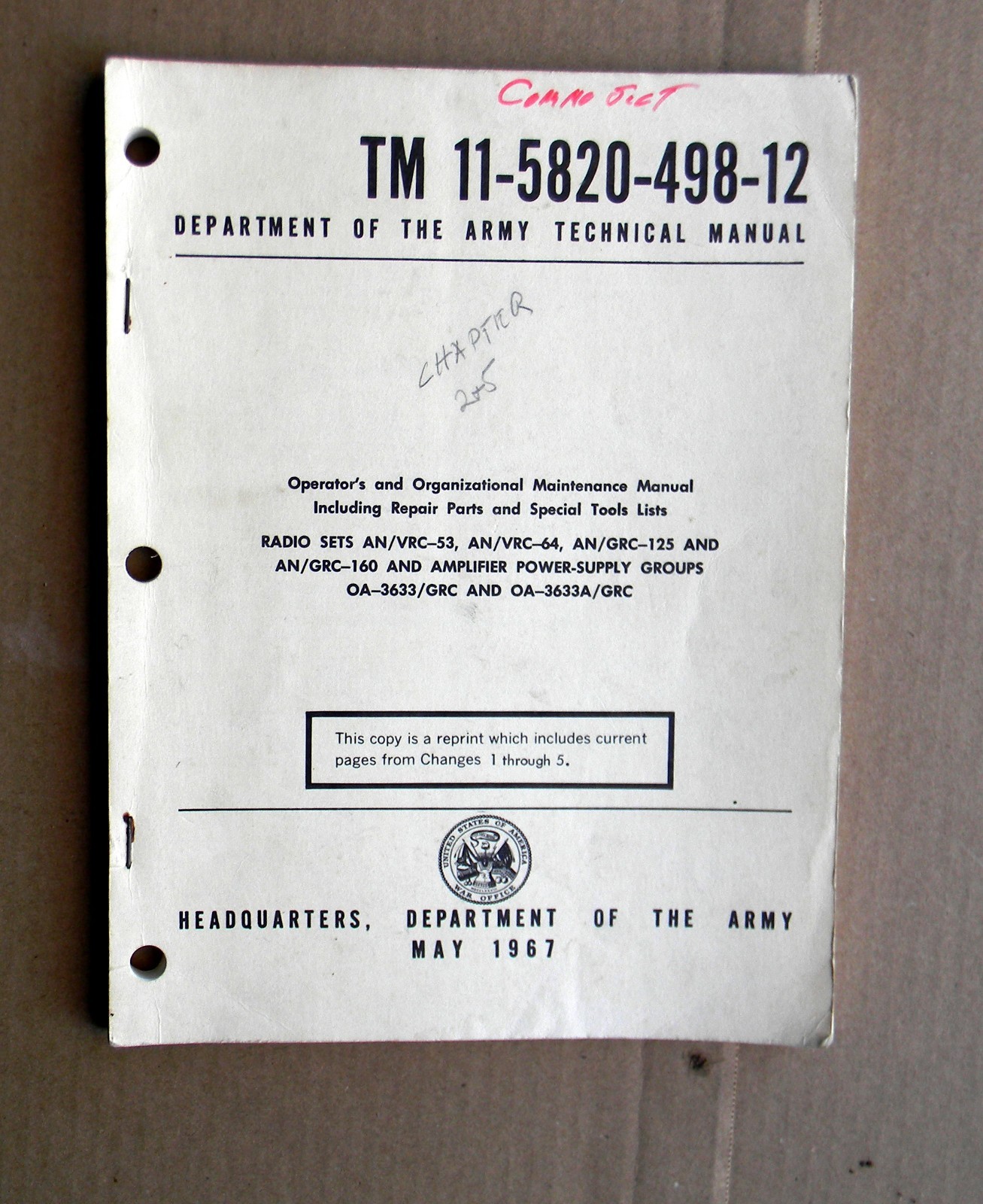 1967 RADIO SETS Repair AN/VRC-53, AN/VRC-64, AN/GRC-125, TM 11-5820-498-12 #301Z