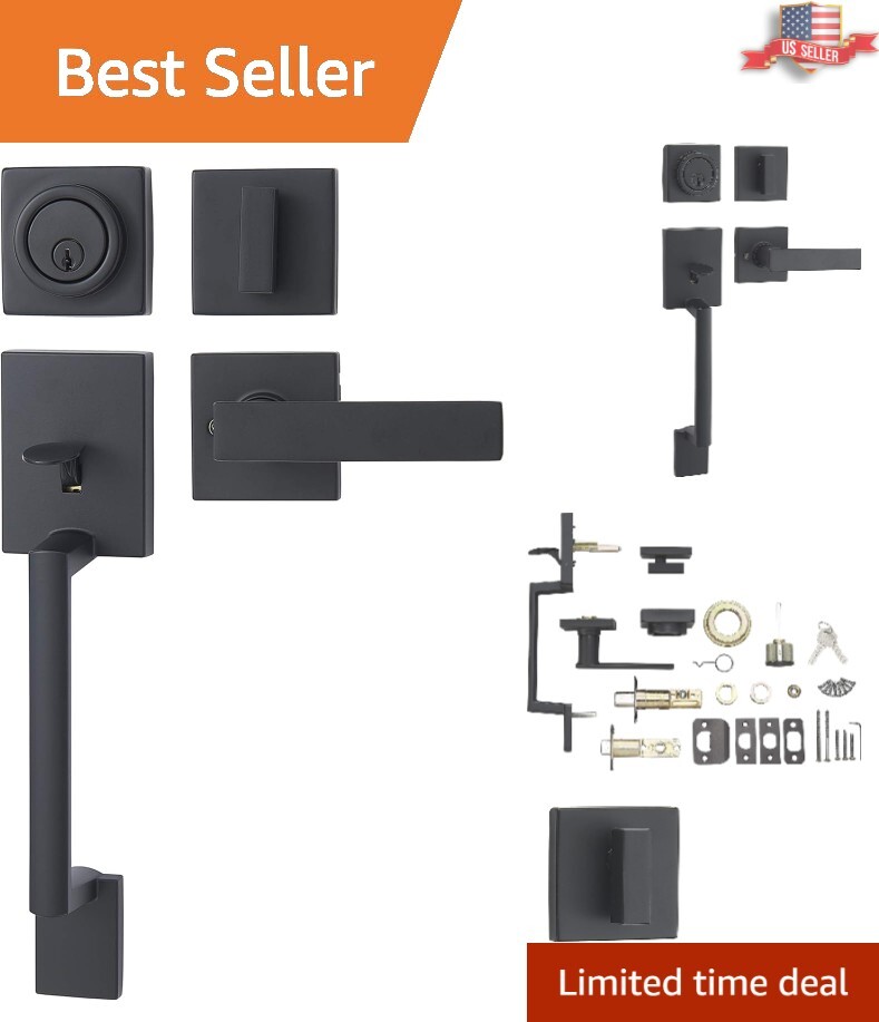 Stylish Square Matte Black Door Handleset with Reversible Lever - Easy Install