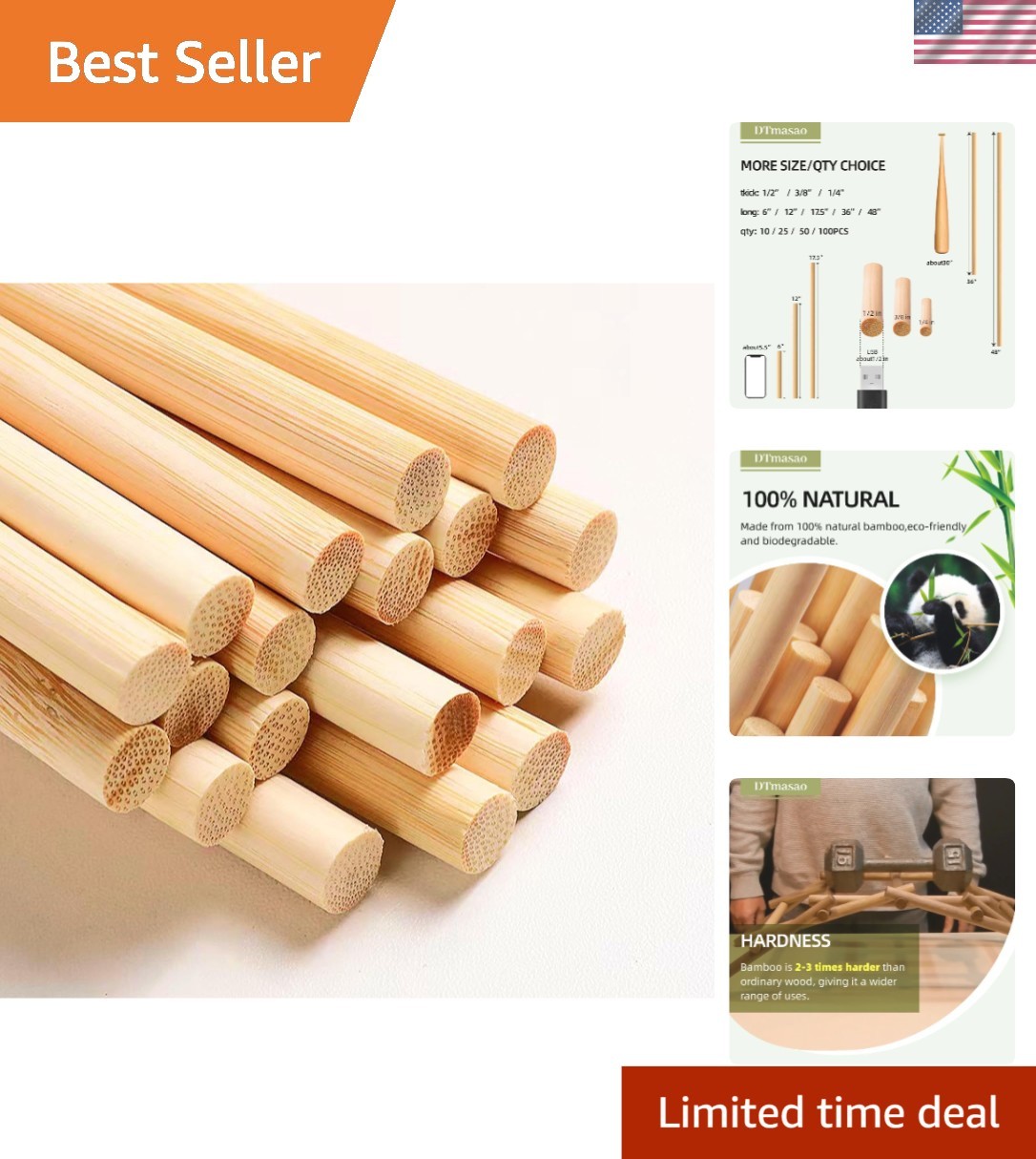 25 PCS Unfinished Bamboo Dowel Rods - 1/4 x 17.5 Inch for Creative DIY Projects