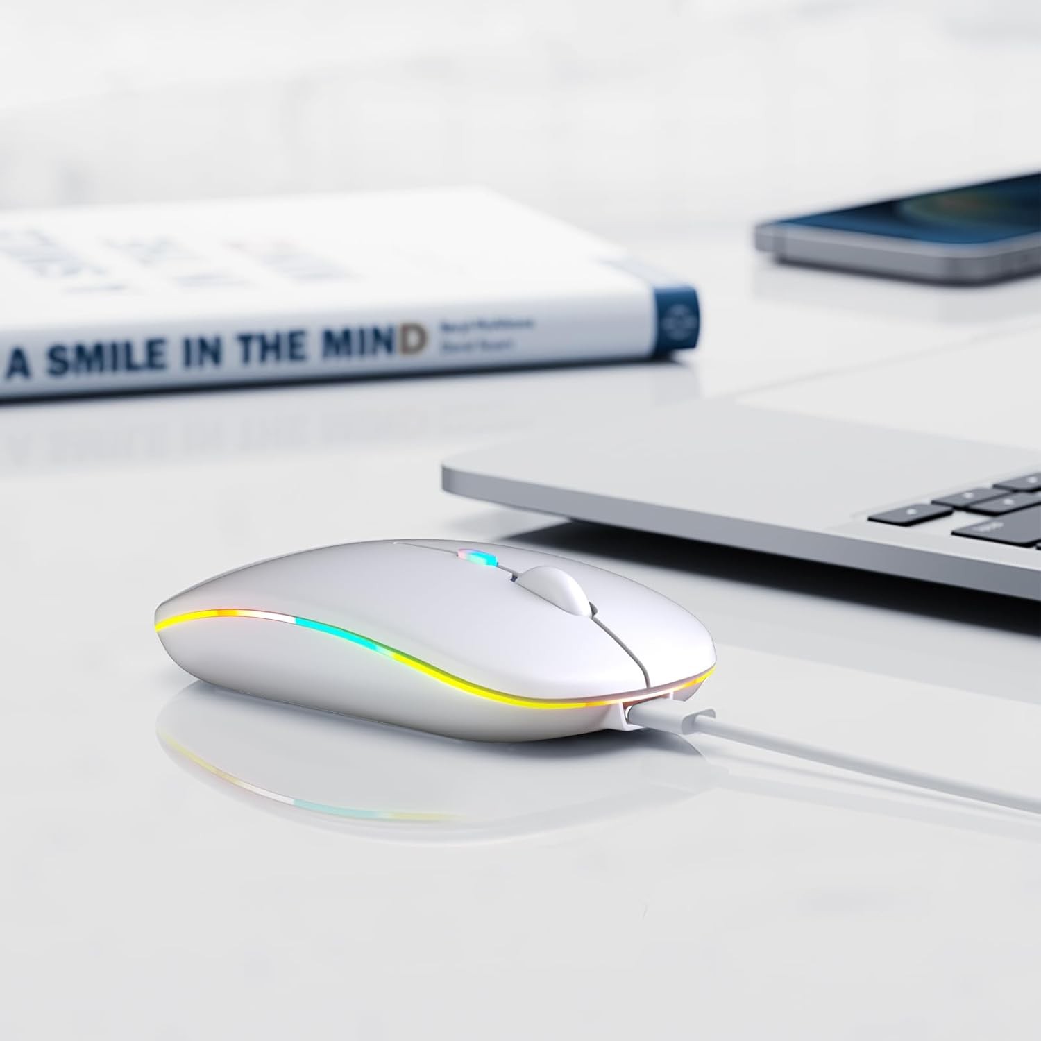 Wireless Bluetooth Mouse, Rechargeable, LED, Silent, Ultra-thin Design (Bluetoot