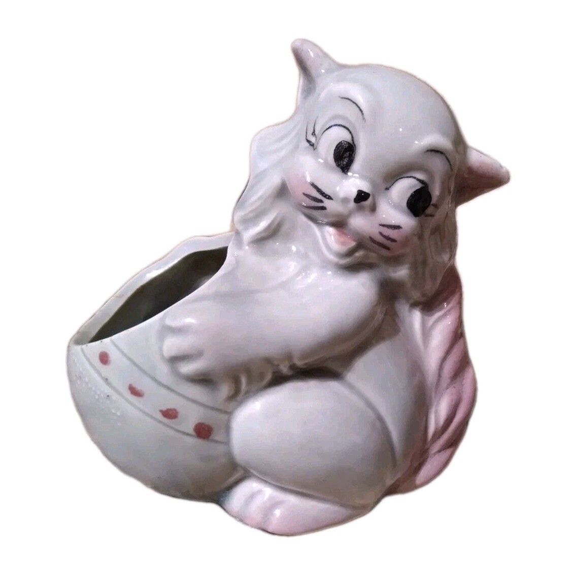 Cat Planter Ceramic Easter Gray Cat With Easter Egg