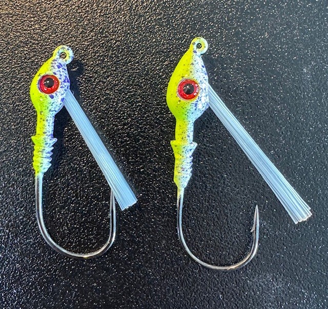 Wisconsin Swim Jig Heads - Mustad Hook - Chartreuse Purple - 8 Pack