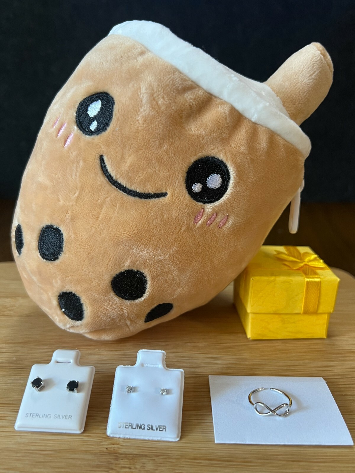 Sterling Silver ~ Jewelry GIFT SET with Box and Plush Reversible Boba Toy