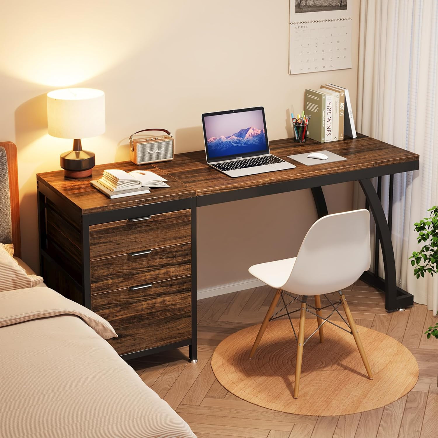 Tribesigns Computer Desk with 3 Drawers, 59-Inch PC Desk with Reversible Drawers