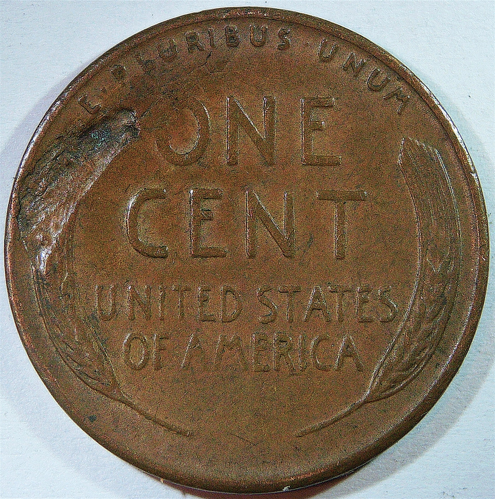 1953 S Lincoln wheat cent error, nice reverse lamination peel