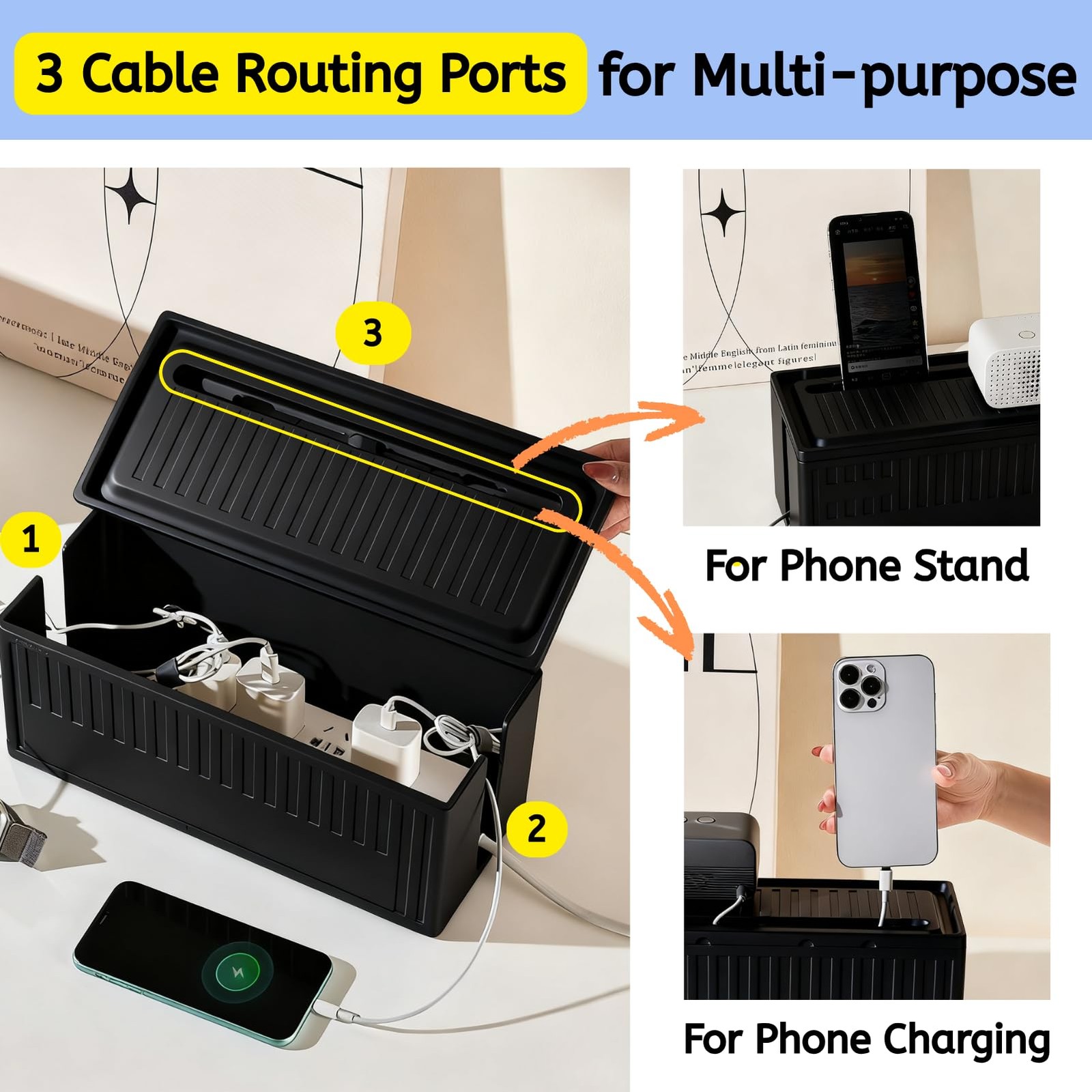Cable Box - [142Pcs] Management Kit, Medium Cord Hider Medium, Black