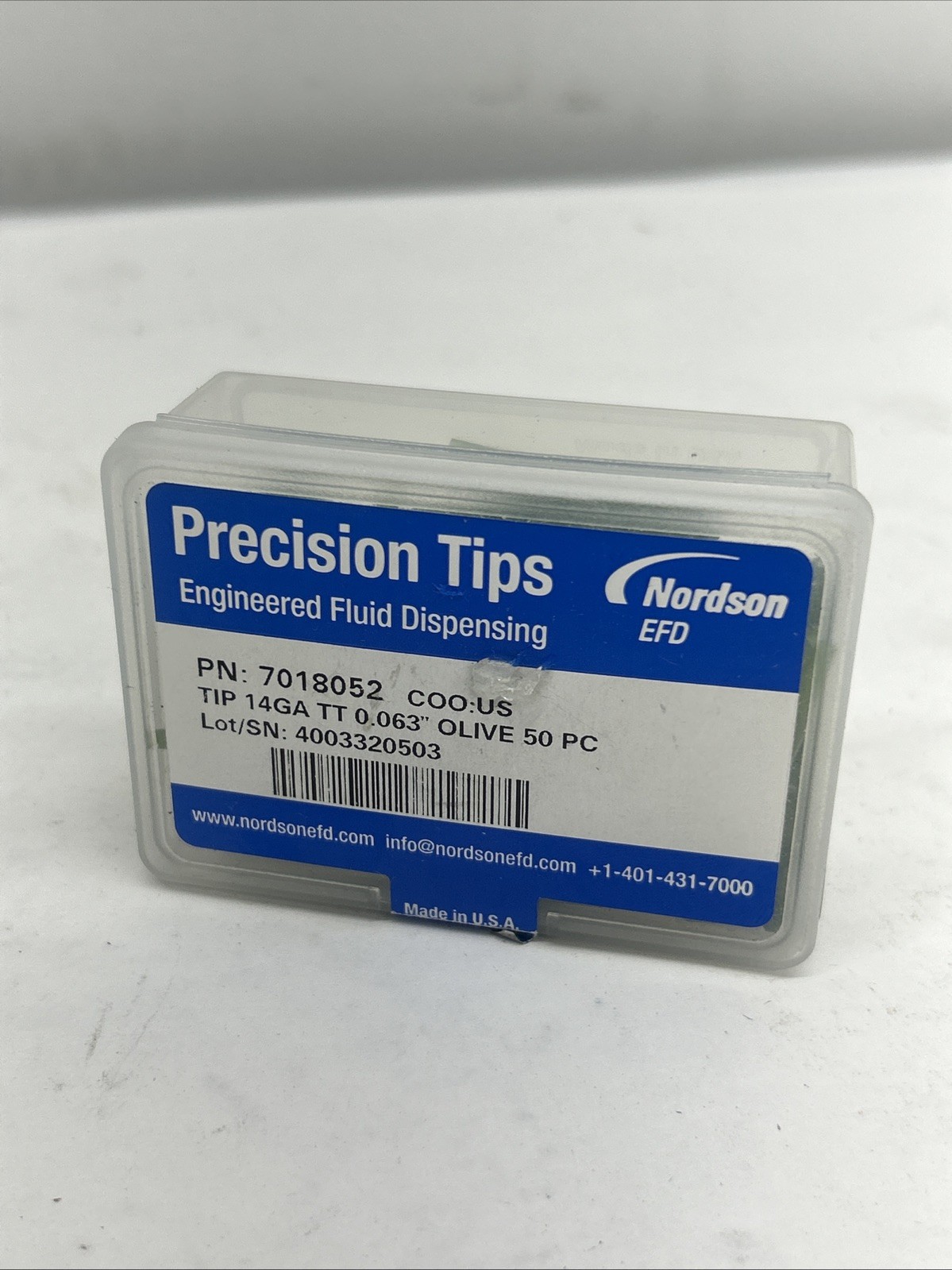 Nordson 7018052 Fluid Dispensing Tip -  14GA TT 0.063 Olive 50 Pack