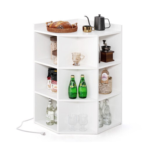 3-Tier Corner Cabinet with Charging Station for Bedroom-Natural