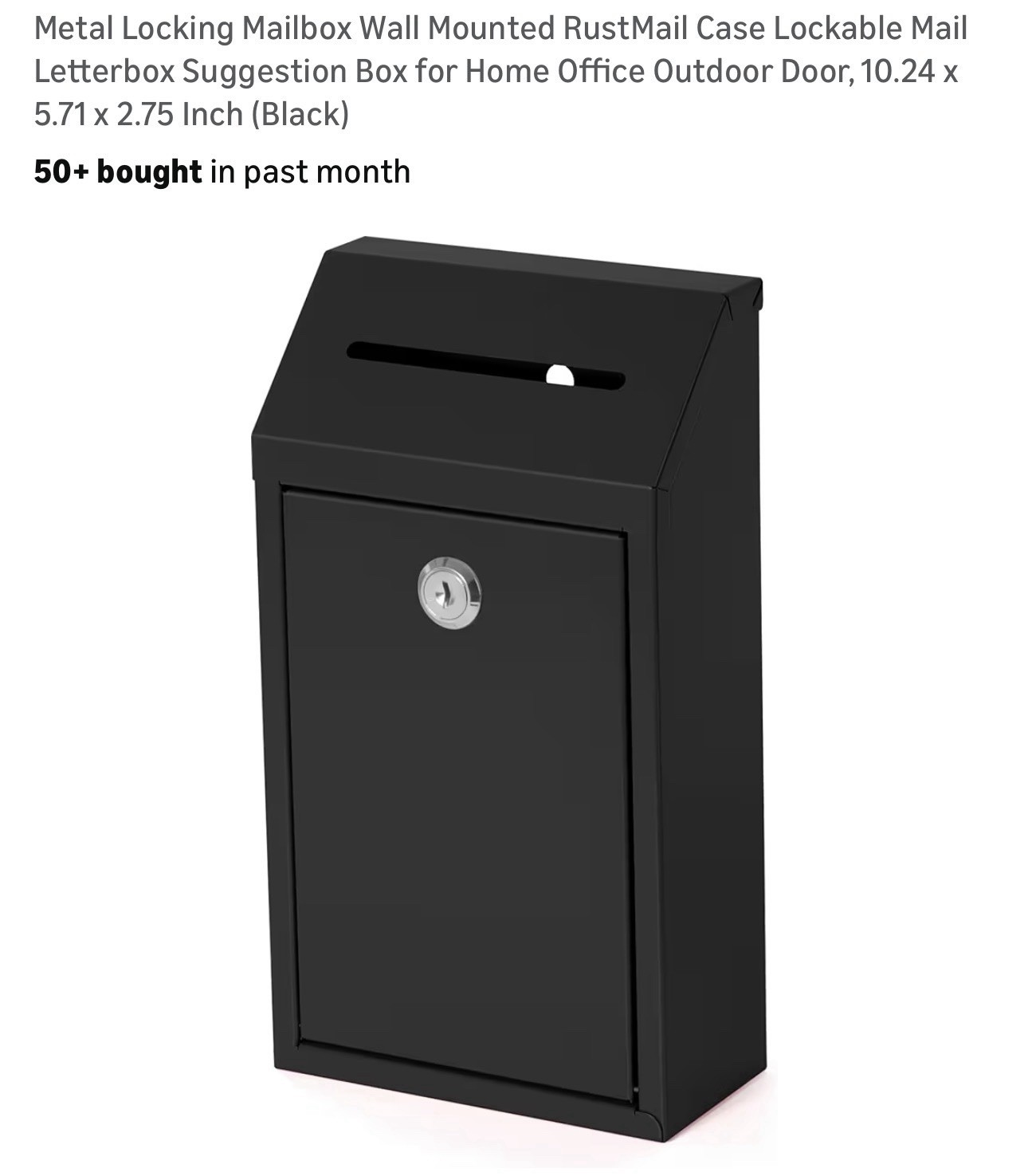 Metal Locking Mailbox Wall Mount Secure Mailbox Black Outdoor