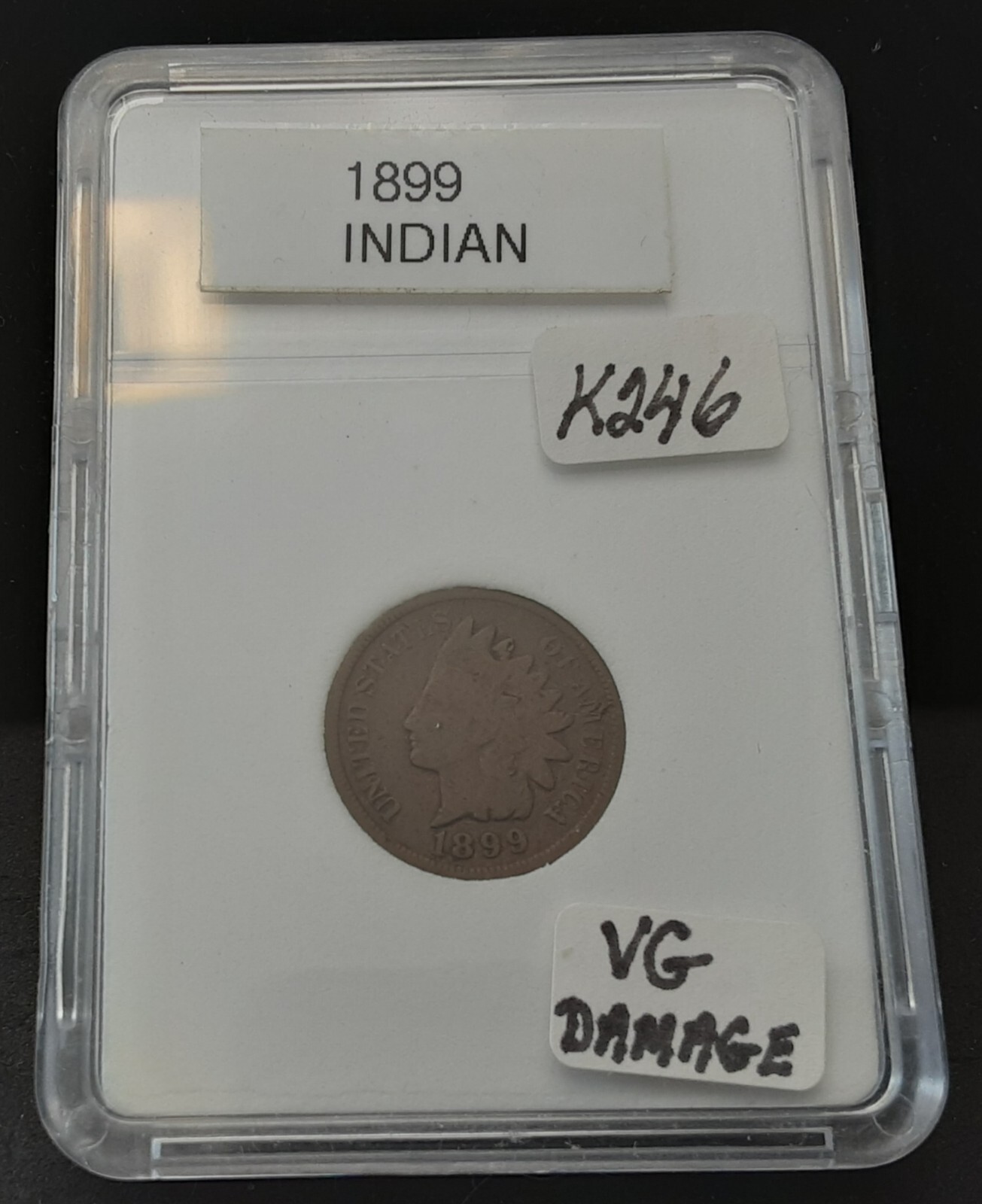 1899 INDIAN HEAD CENT - VG  DAMAGE - IN PLASTIC CASE - K246