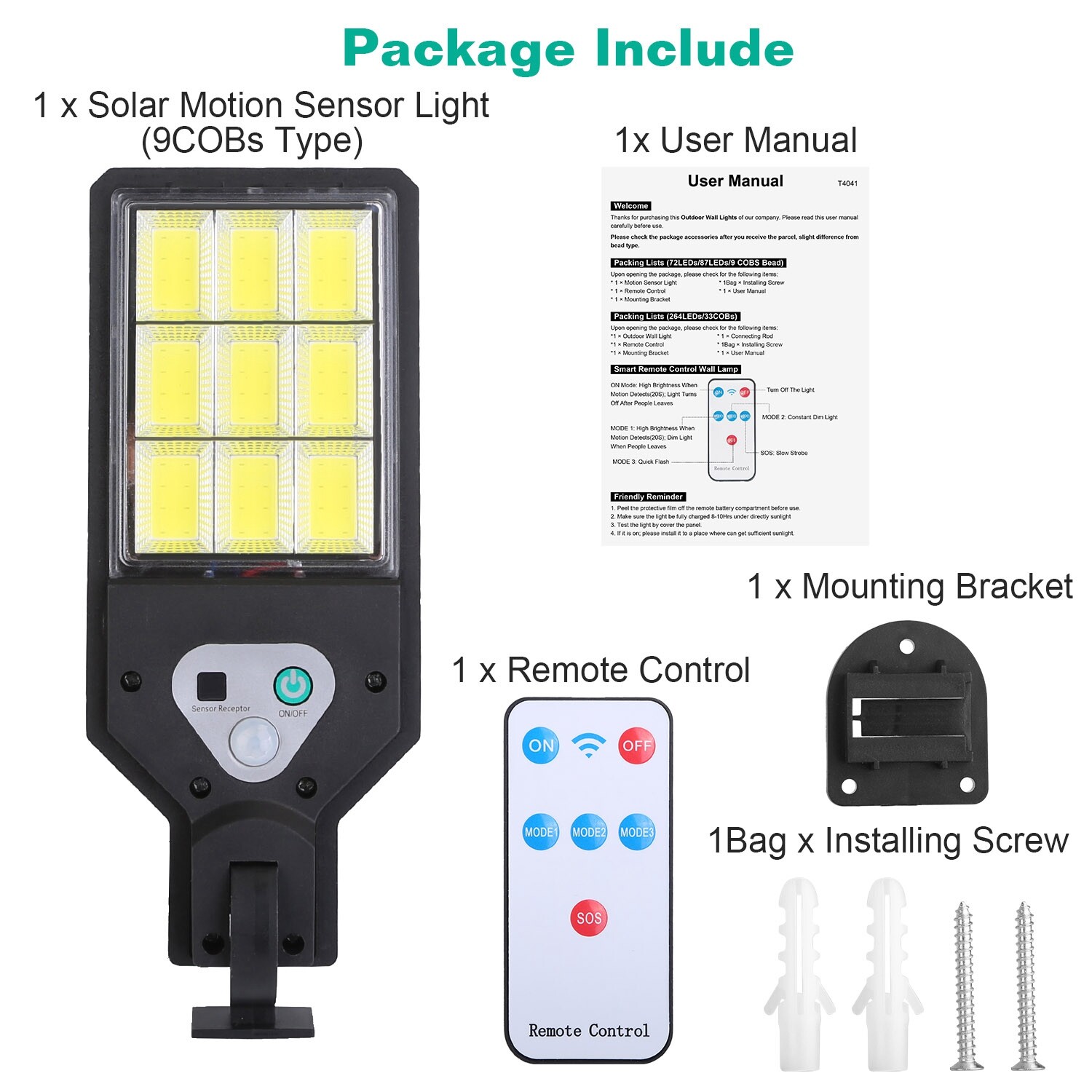 Wireless Solar Wall Light Outdoor Lamps PIR Motion Sensor Light W/Remote Control
