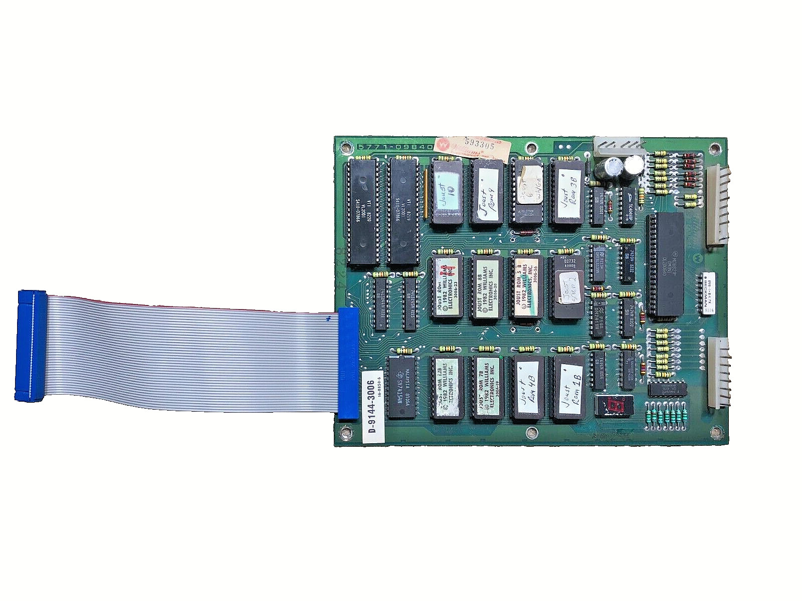 William's Joust ROM board REPAIR with NEW ribbon cable & PIA chip installed!