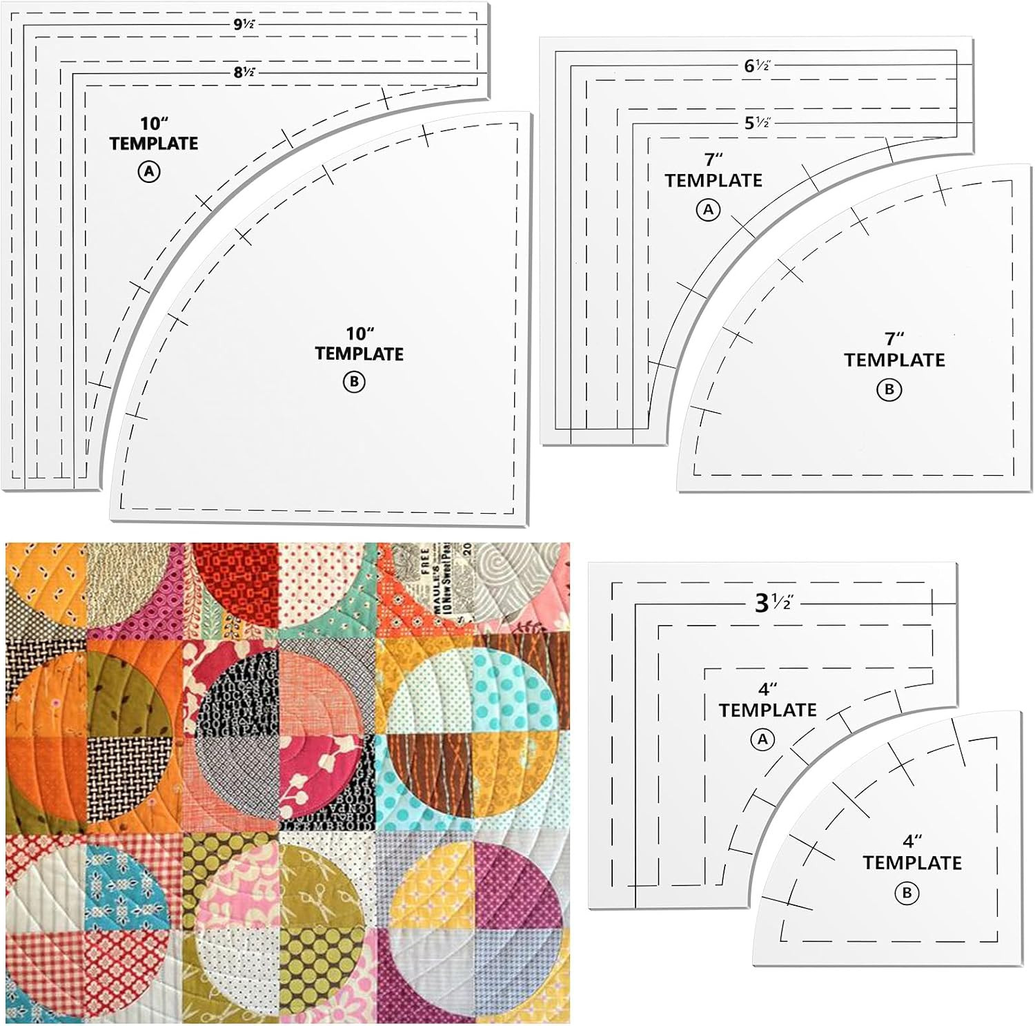 3 Set Drunkards Path Quilting Templates Large Quilting Rulers and Templates for