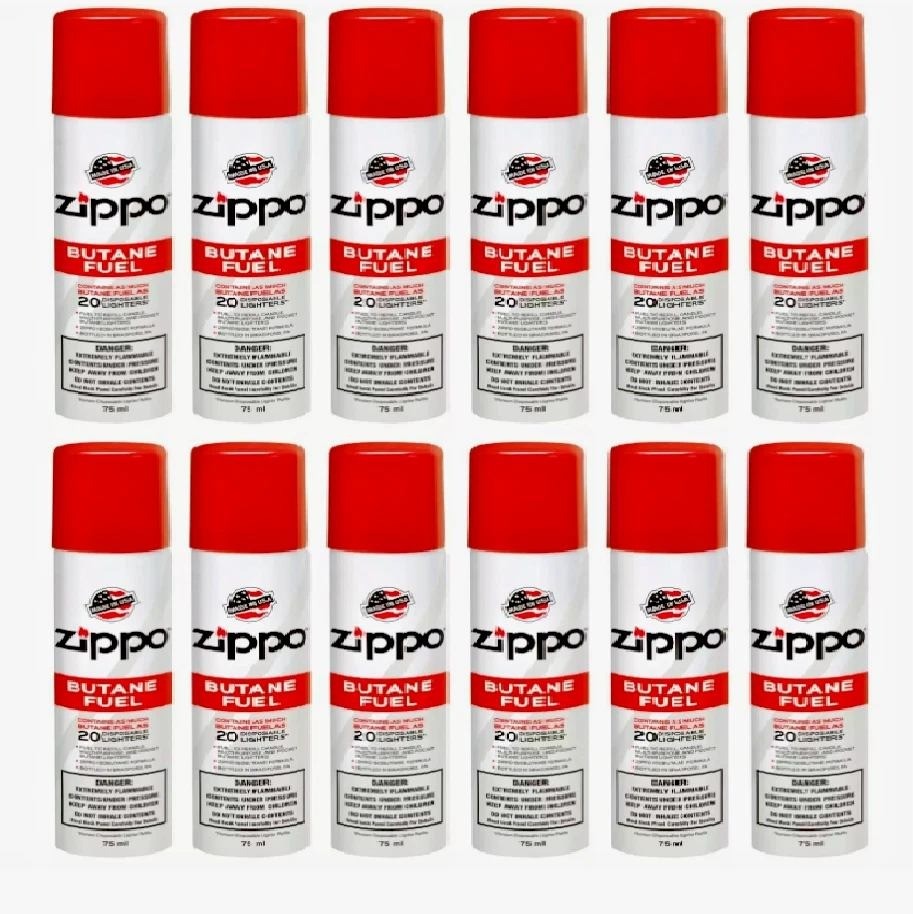 Zippo Butane Fuel 75ml Refill Canisters Bulk Pack of 12 for Lighters Made in USA