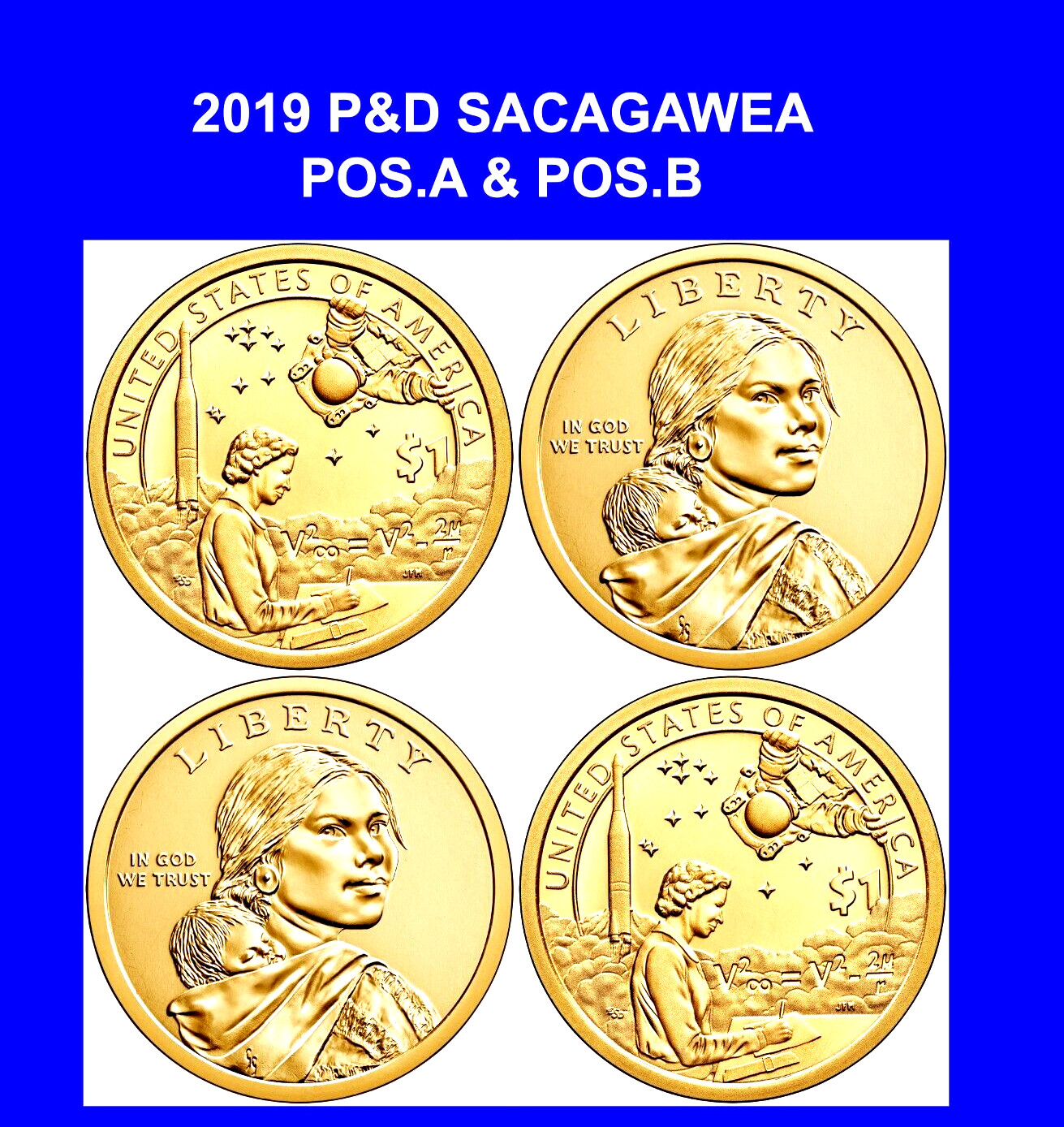 2019 P&D Native American Sacagawea Pos A &Pos B Business "Free Shipping" 4 COINS