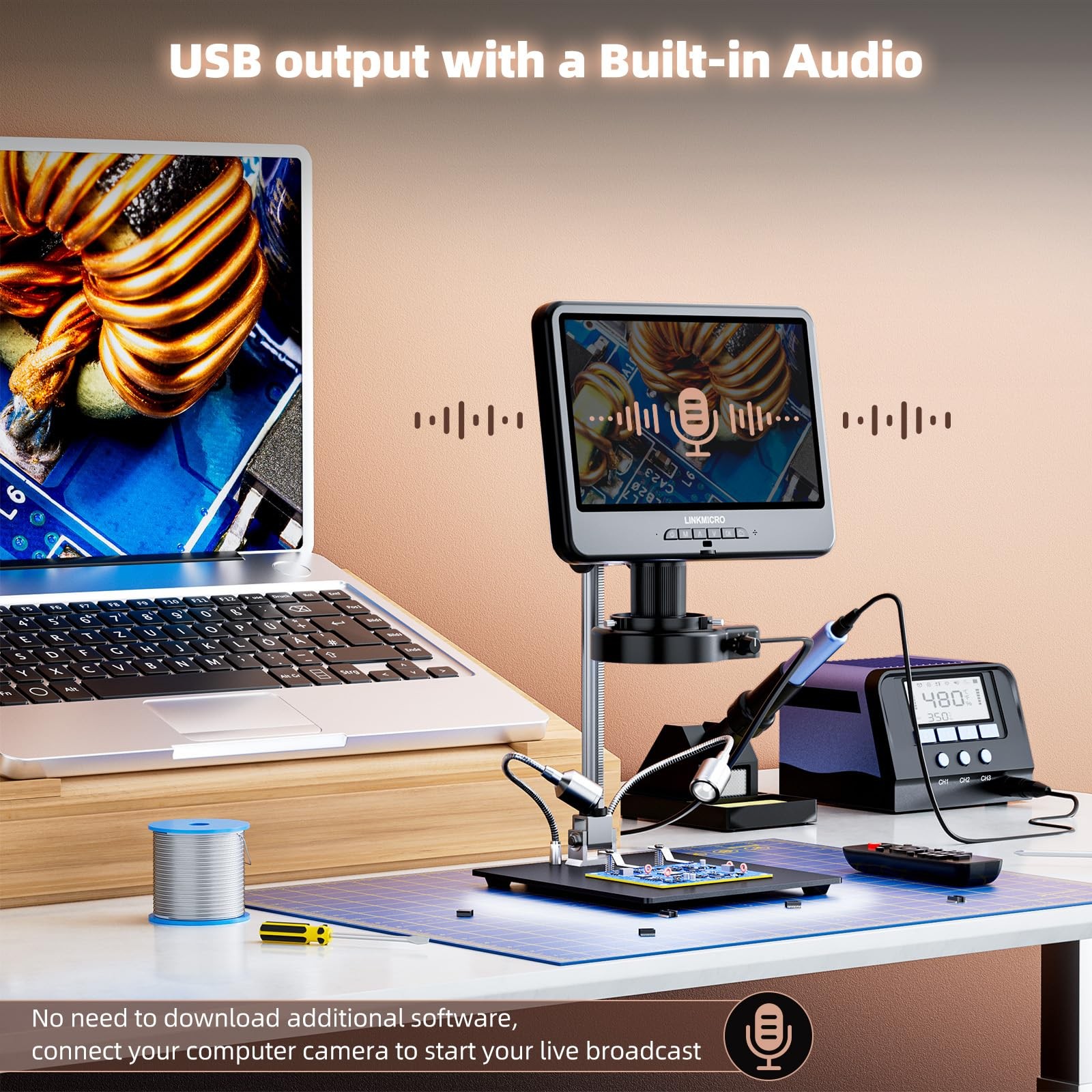 4K 30FPS HDMI Digital Microscope with 10.1'' Screen for LM208S, BLACK
