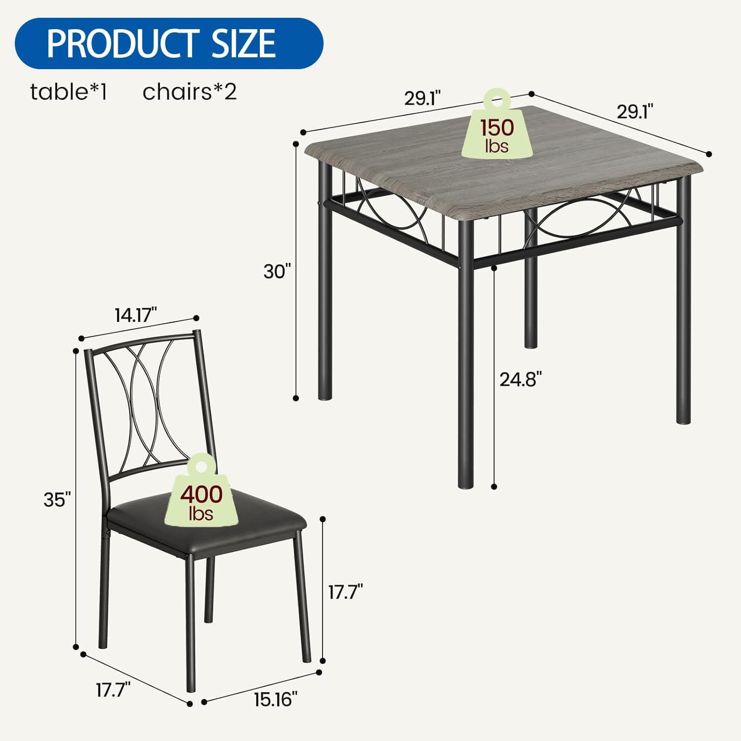 Dining Table Set 2 Square Dinner Table Sets W/ 2 Upholstered Chairs Small