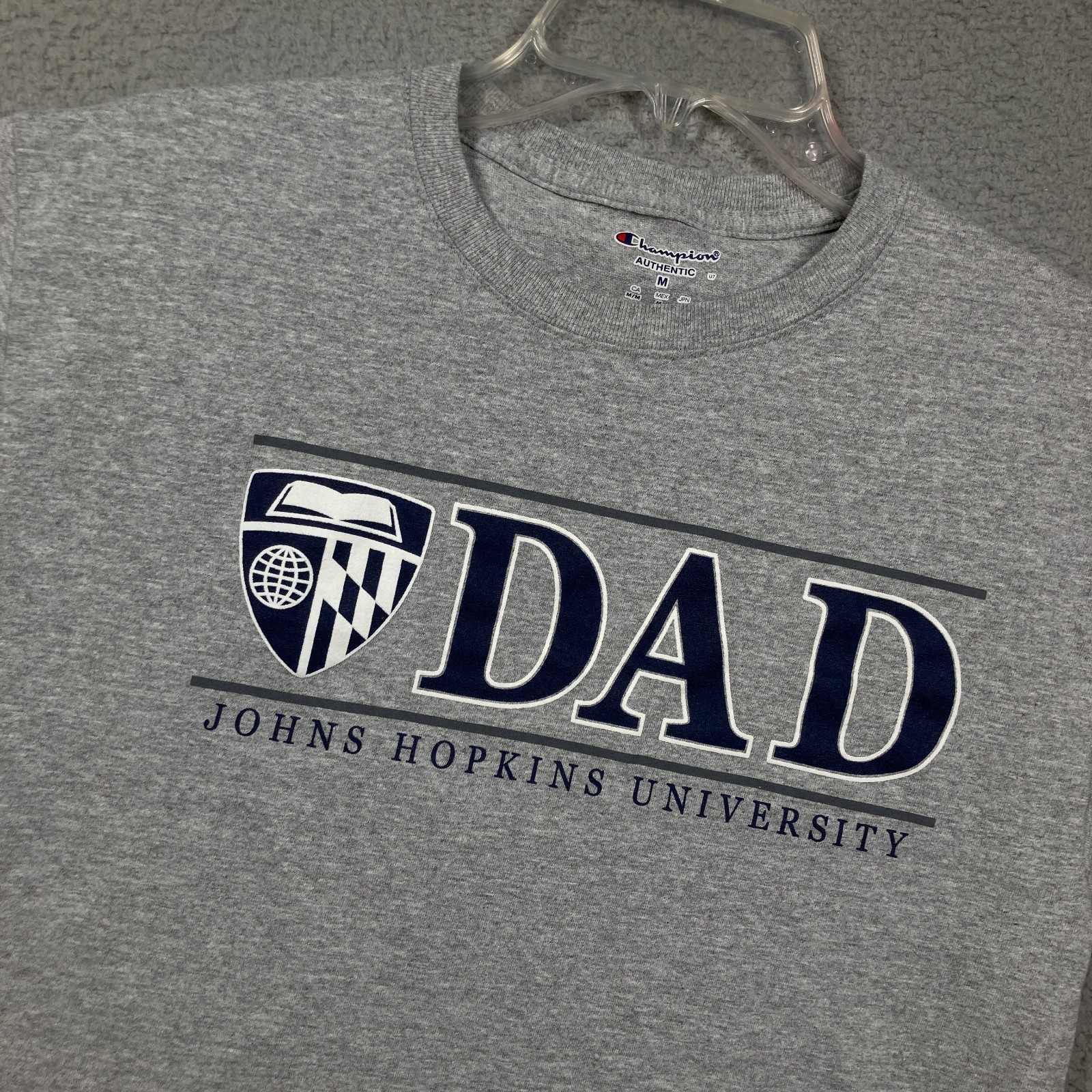 Johns Hopkins University DAD T Shirt Mens Medium Gray Short Sleeve Champion