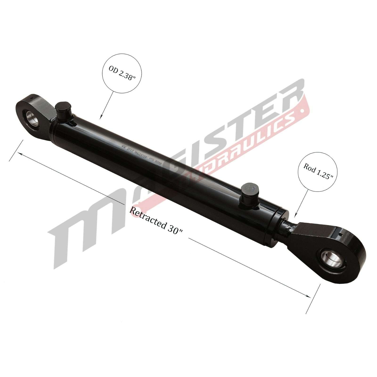 Hydraulic Cylinder Welded Double Acting 2" Bore 20" Stroke Swivel Eye End 2x20