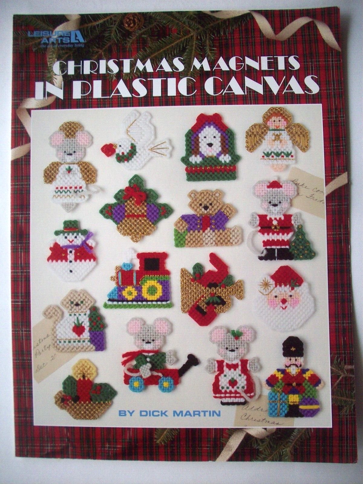 Christmas Magnets plastic canvas pattern mouse santa train dog cat angel