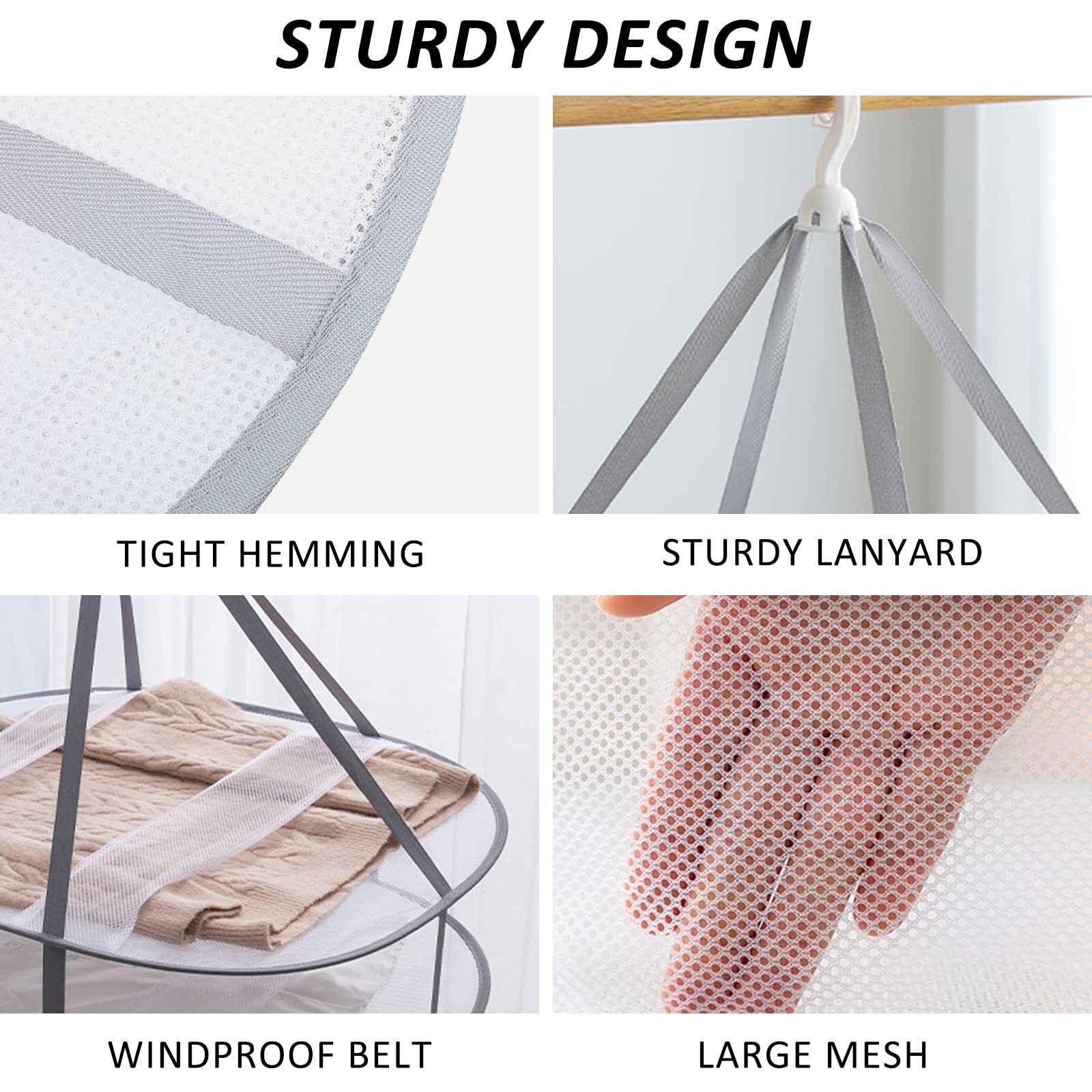 3-Tier Folding Mesh Clothes Dryer Large Sweater Drying Rack for Laundry Use