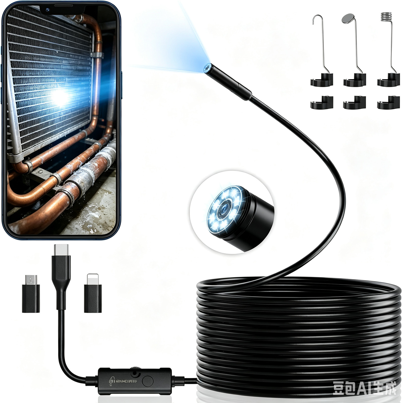 Endoscope Camera with Light,1920P HD Borescope Camera with 8  LED Lights 16.4ft.