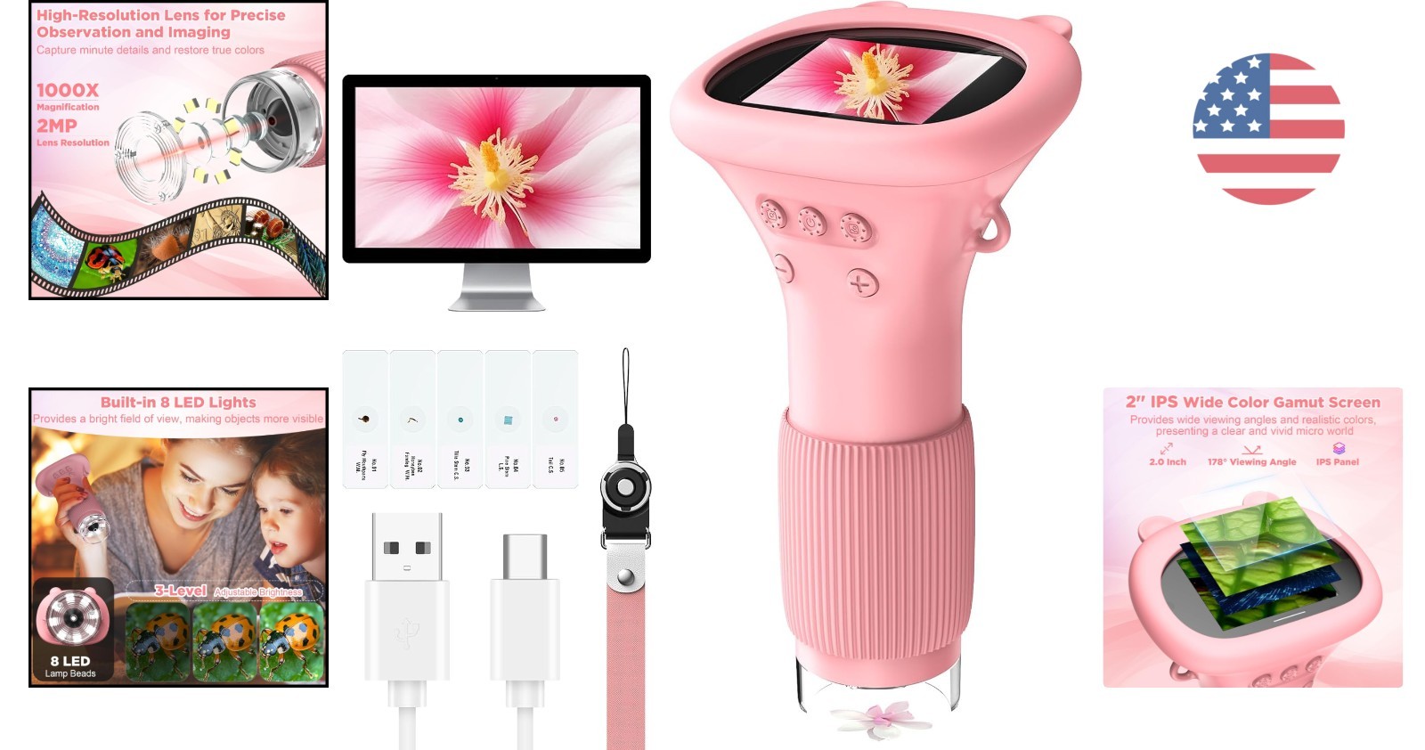 Handheld Kids Microscope - 1000X Magnification & Rechargeable for Fun Learning