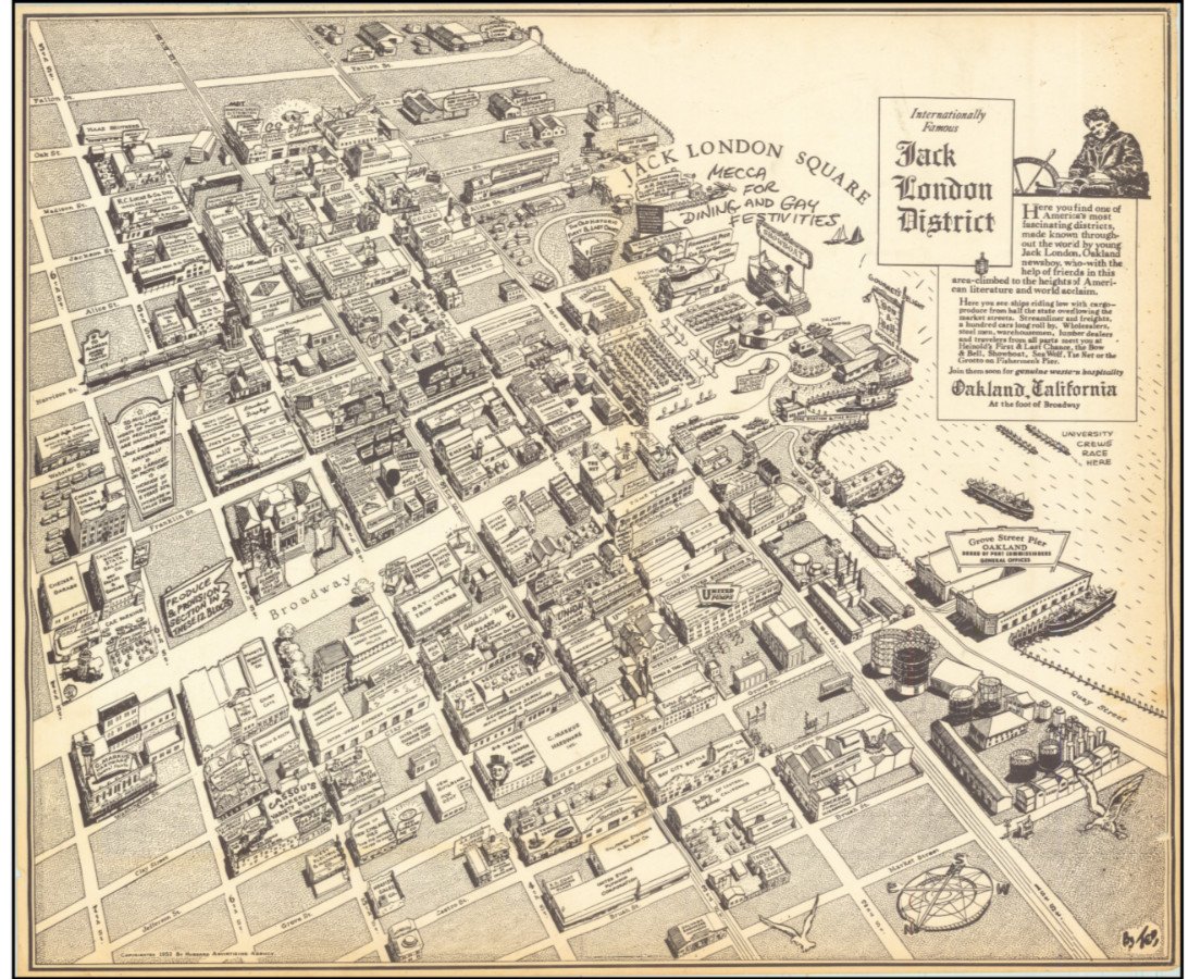 1952 Ted Hubbard Pictorial View of Jack London Square, Oakland, CA